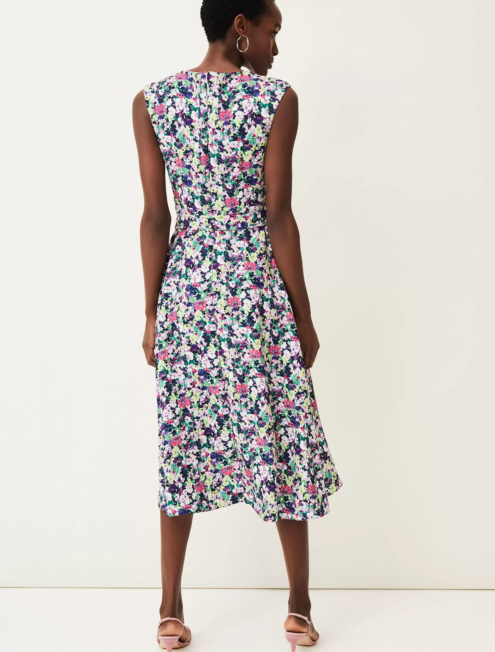 Phase Eight Arya Floral Frill Hem Sleeveless Midi Dress Multi-Coloured Fashion