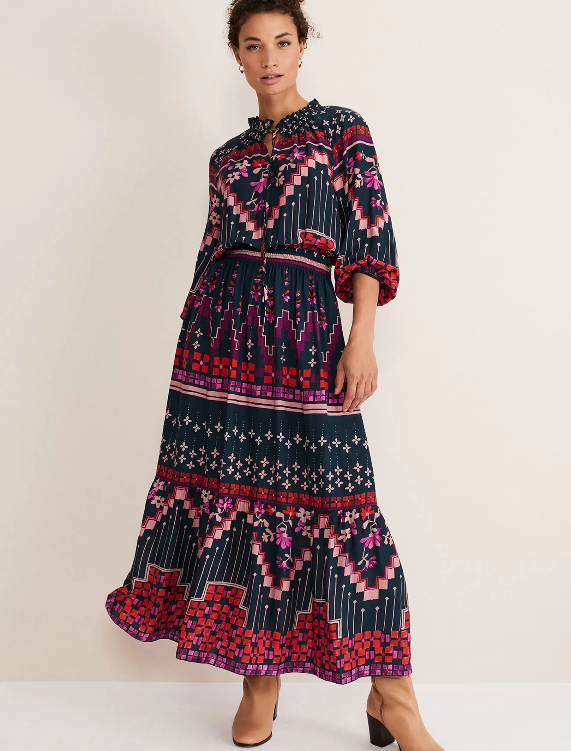 Phase Eight Asa Tile Print Midaxi Dress Navy/Pink Best Sale