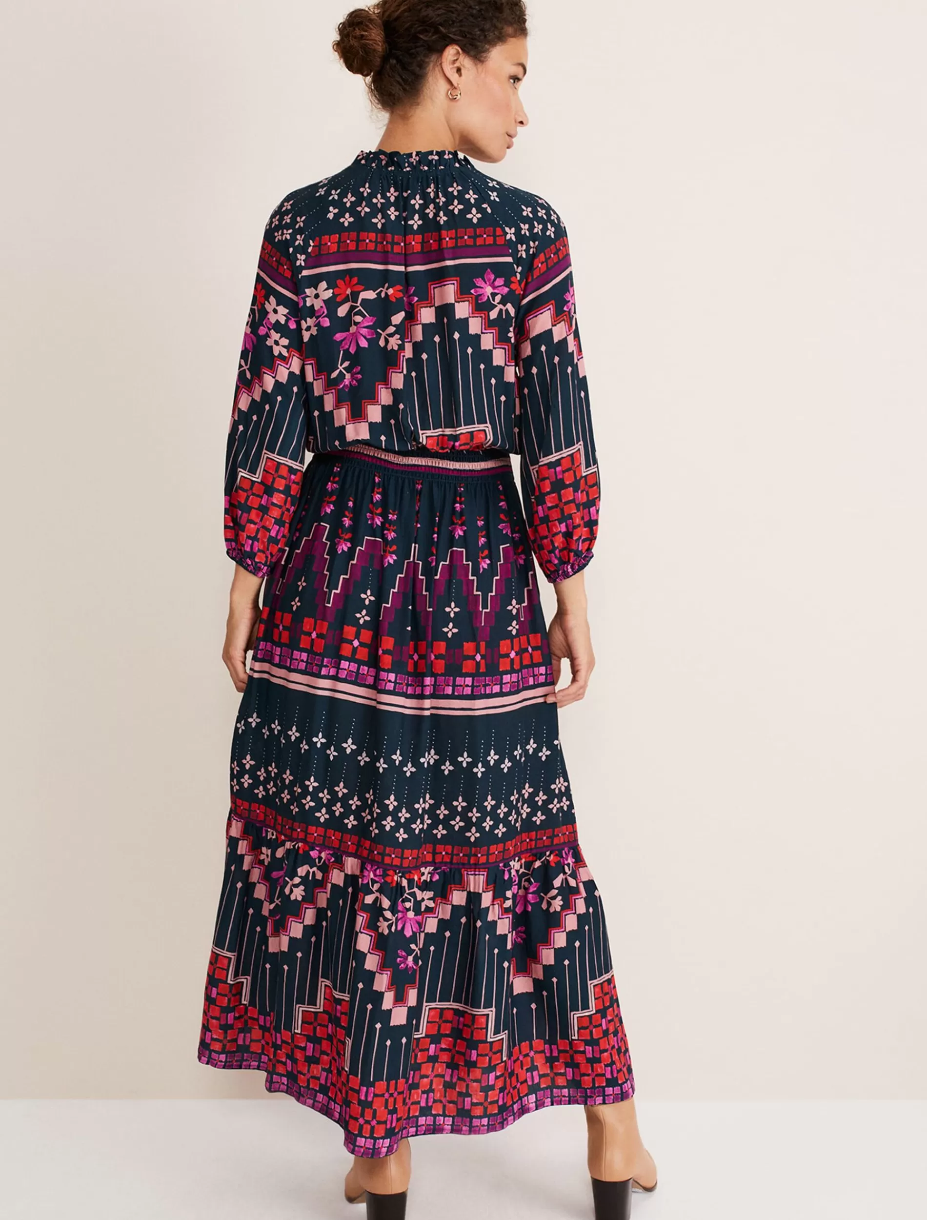 Phase Eight Asa Tile Print Midaxi Dress Navy/Pink Best Sale