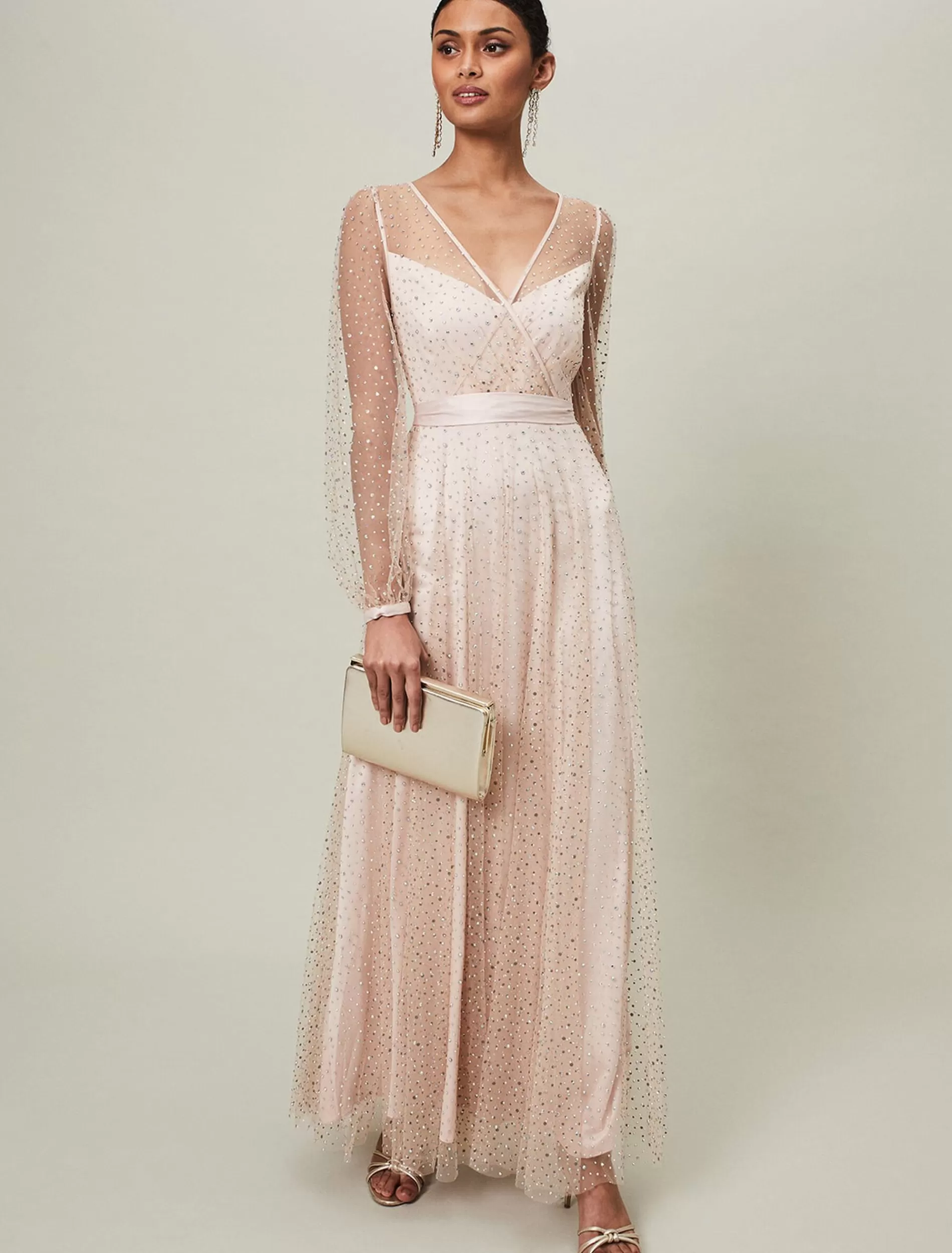 Phase Eight Ashley Embellished Sheer Maxi Dress Champagne Cheap