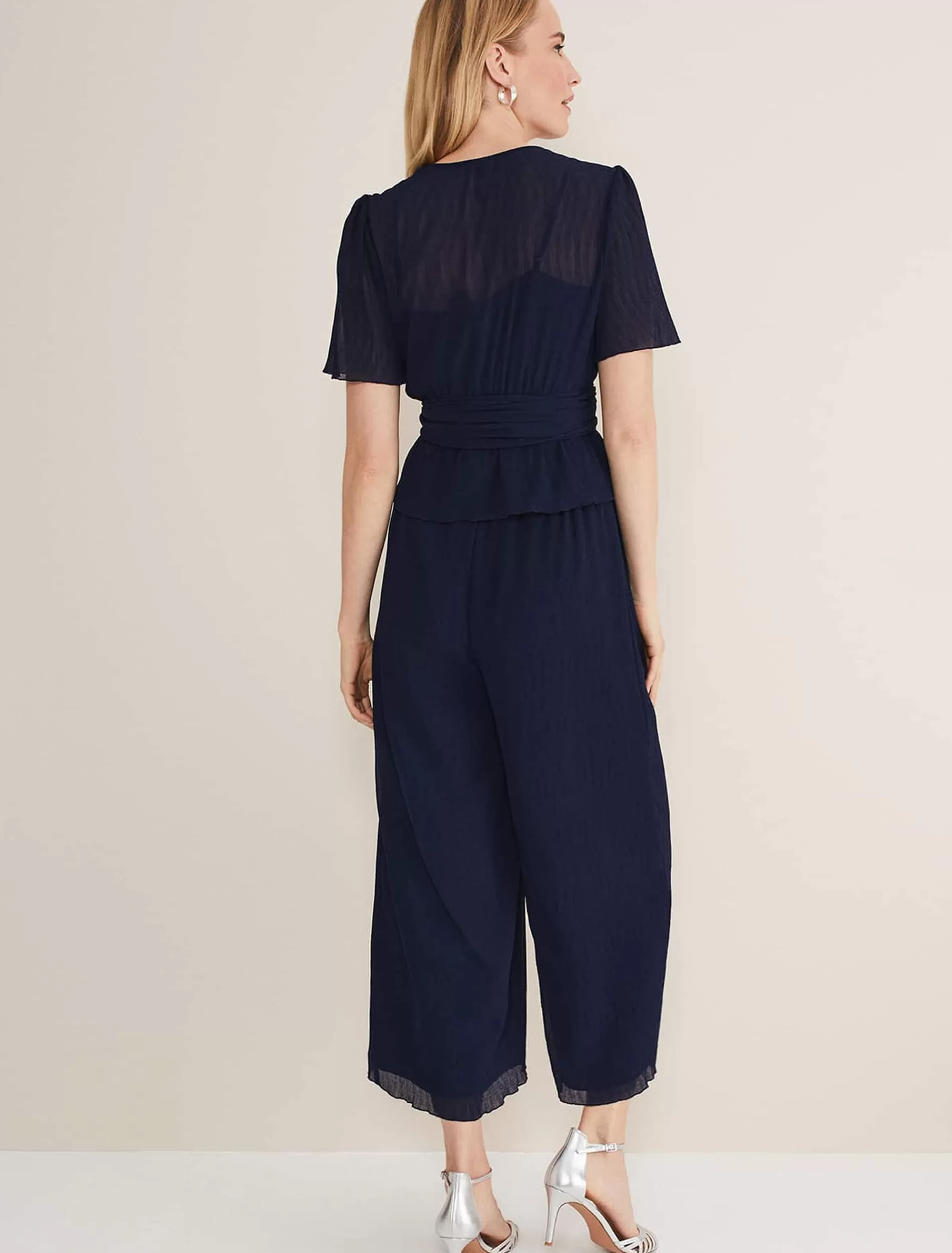 Phase Eight Aster Plisse Trousers Co-Ord French Navy Clearance