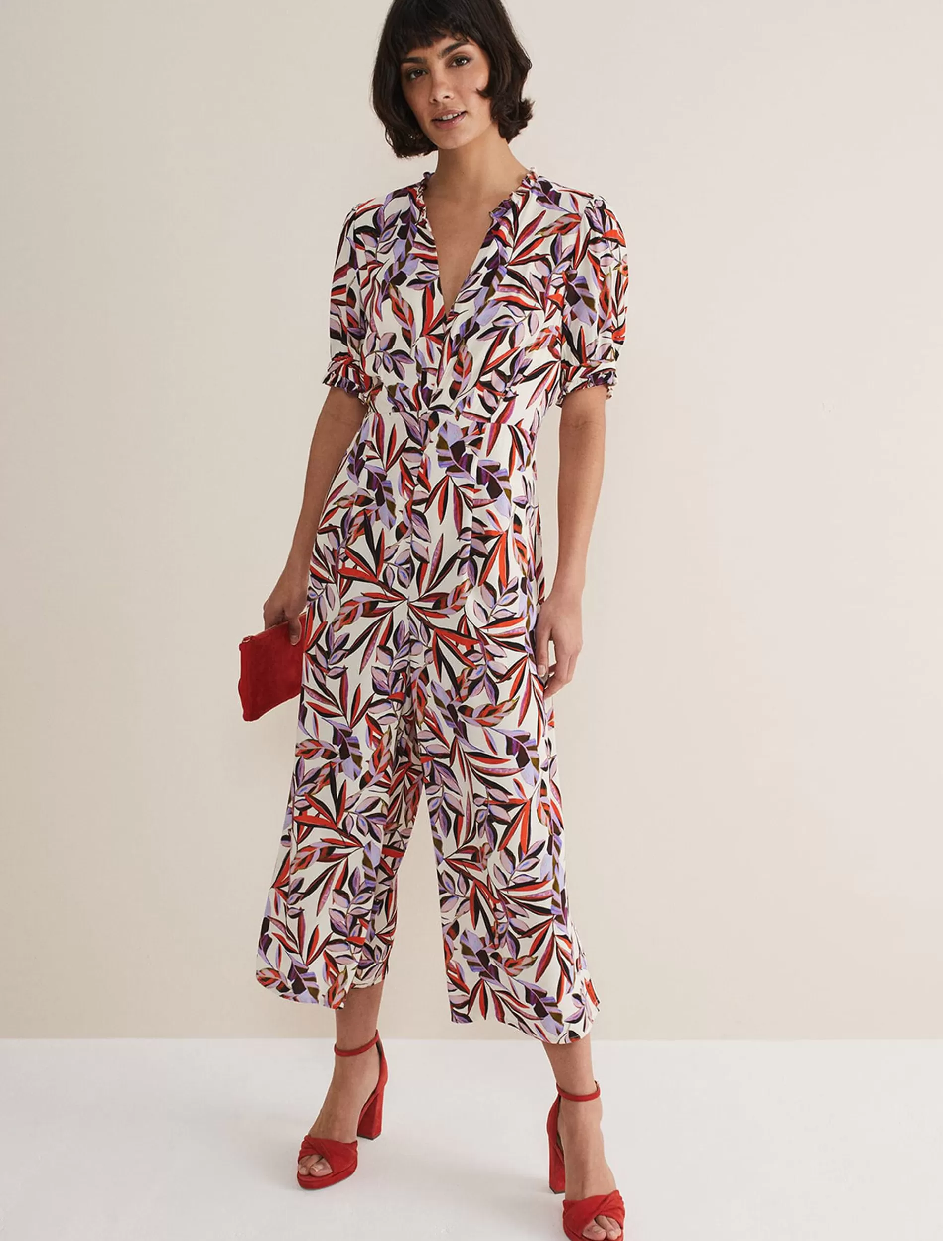 Phase Eight Astrid Cropped Wide Leg Jumpsuit Ivory/Multi Hot