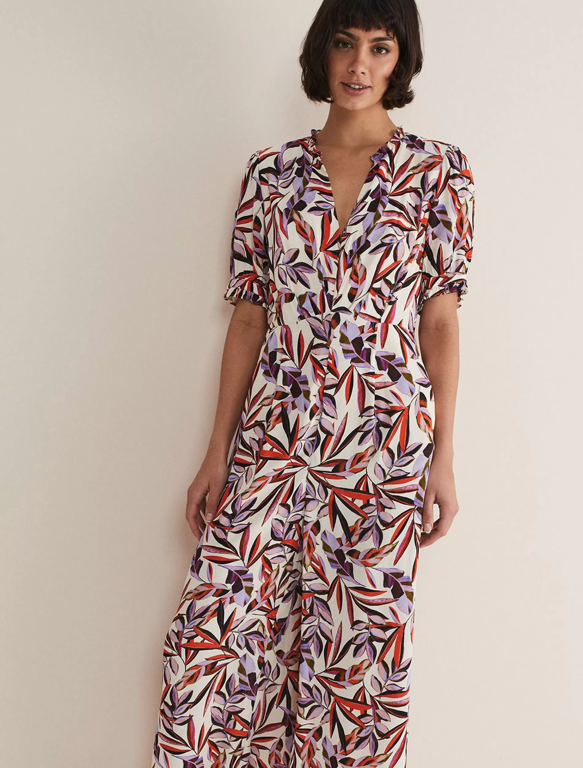 Phase Eight Astrid Cropped Wide Leg Jumpsuit Ivory/Multi Hot