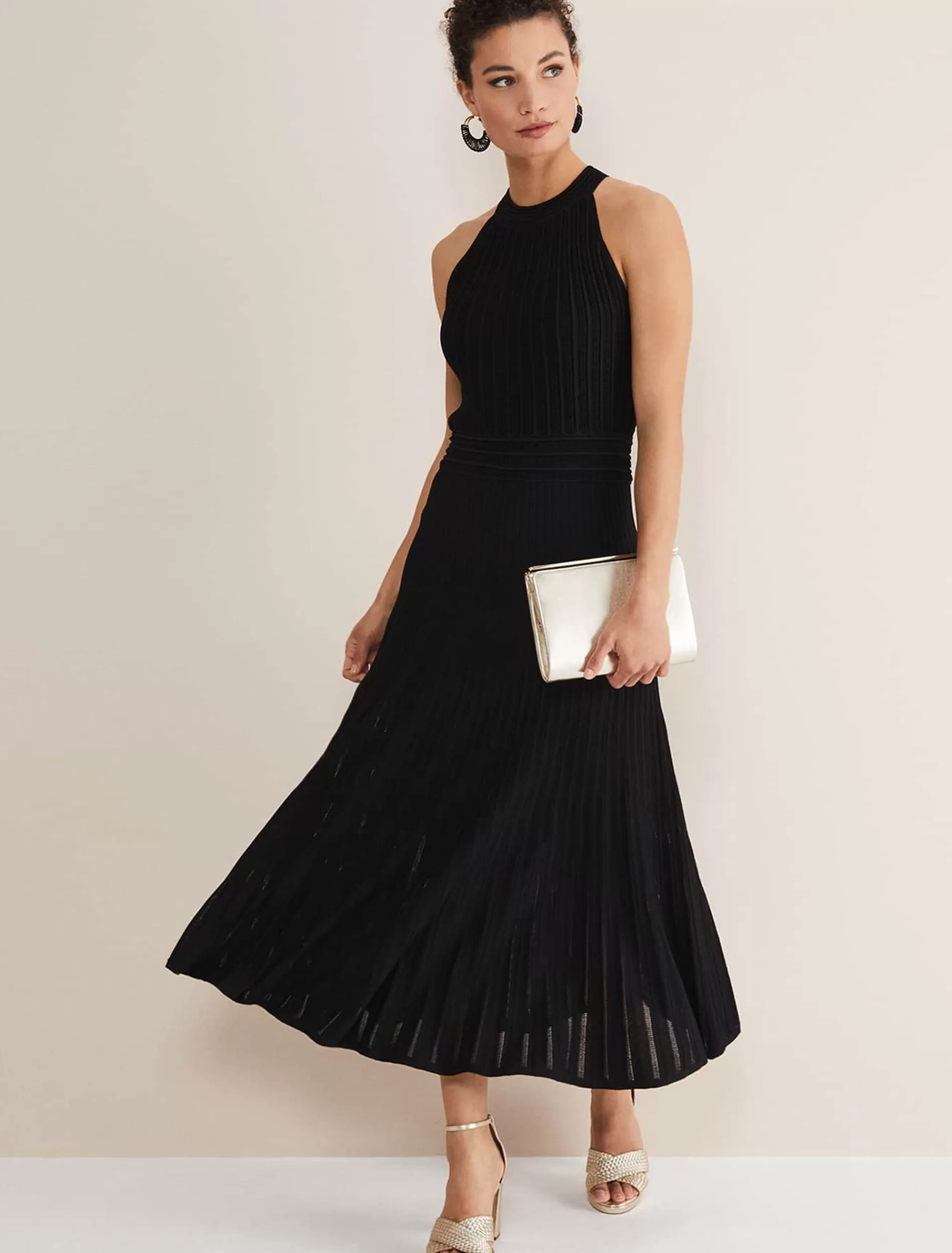 Phase Eight Athena Halter Neck Pointelle Dress Black Clearance