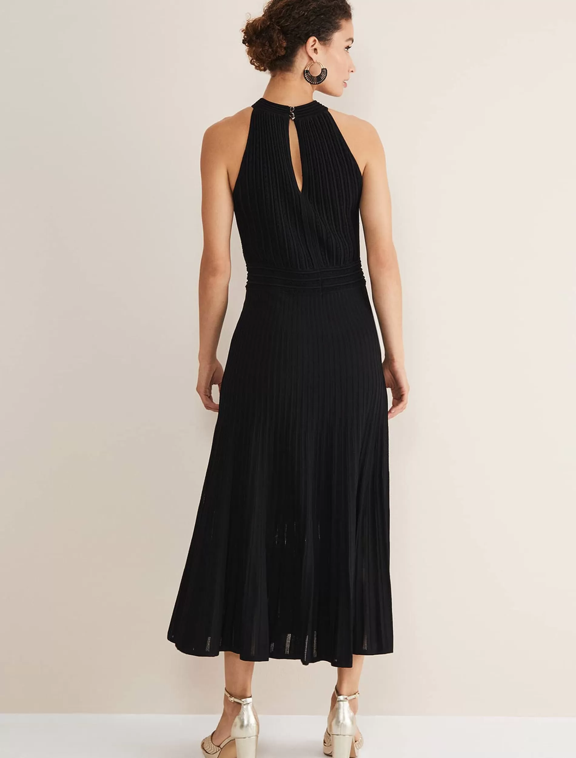 Phase Eight Athena Halter Neck Pointelle Dress Black Clearance