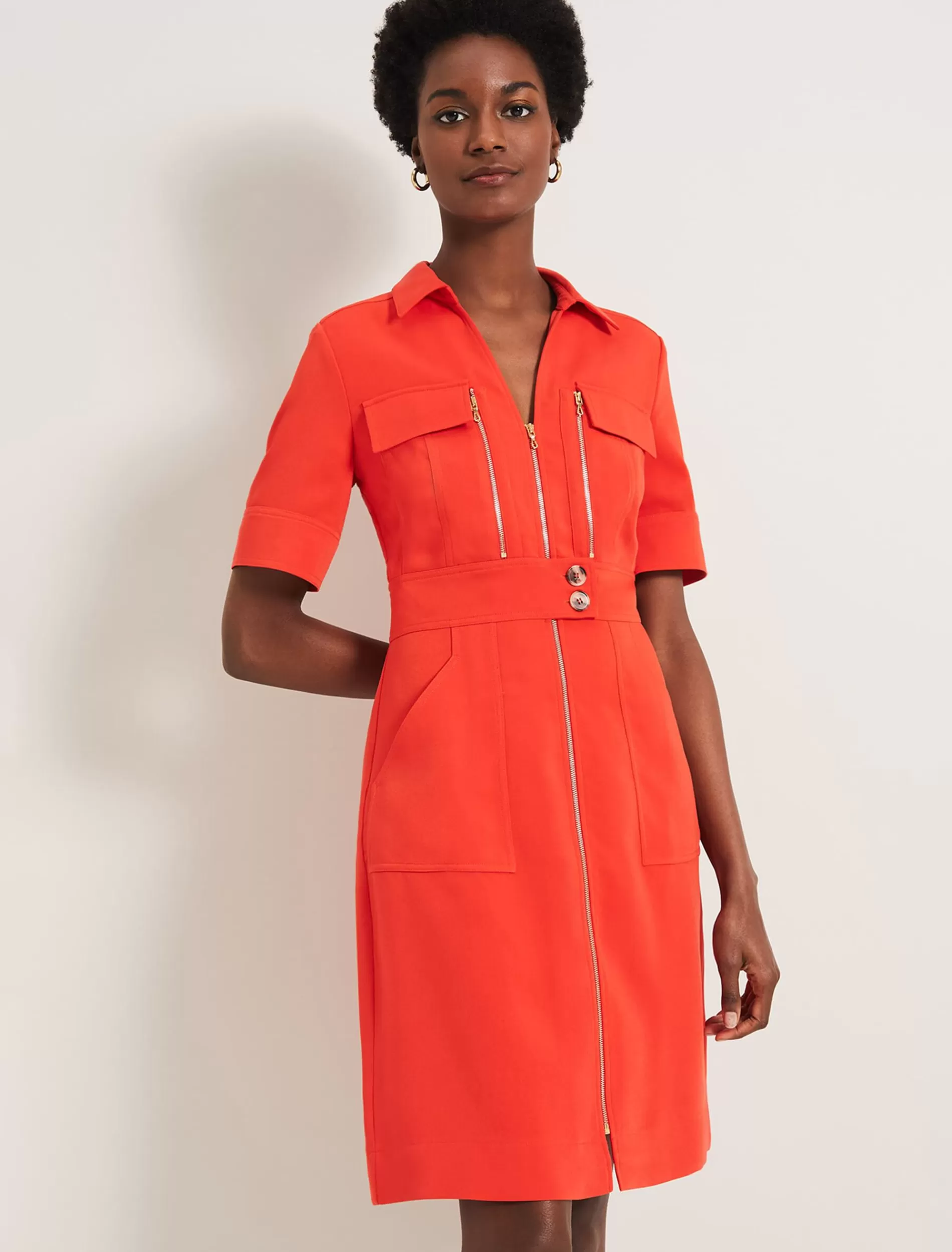 Phase Eight Athena Zip Dress Orange Clearance