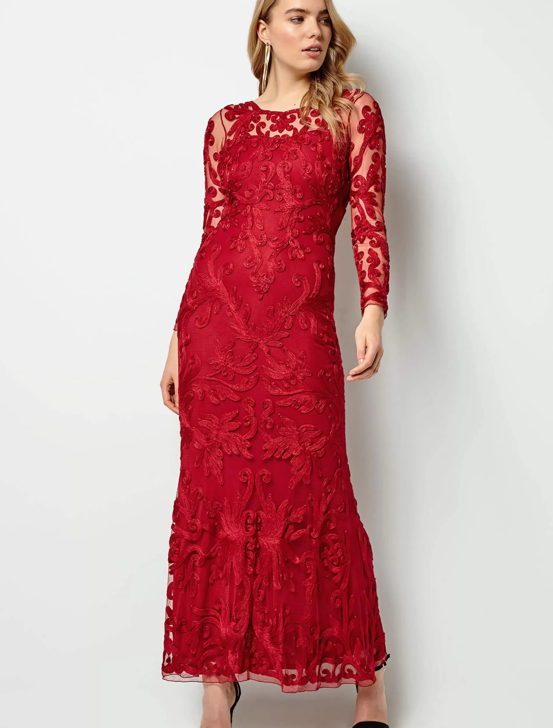 Phase Eight Aubree Tapework Lace Maxi Dress Scarlet Online