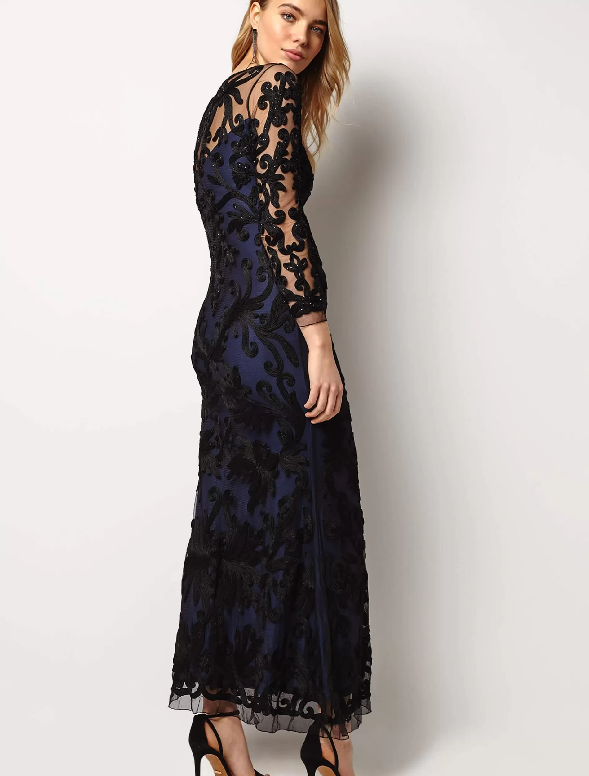 Phase Eight Aubree Tapework Lace Maxi Dress Black/Midnight Hot