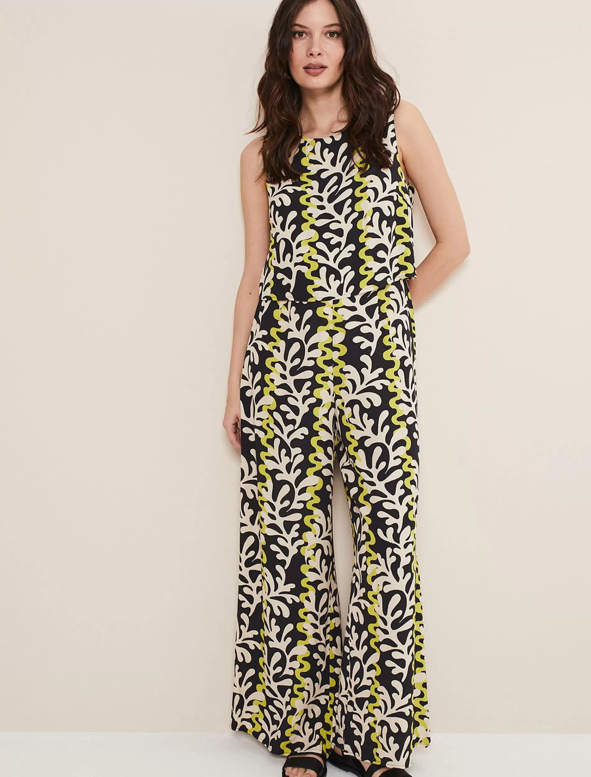 Phase Eight Aubrey Abstract Wide Leg Jumpsuit Olive/Black Store