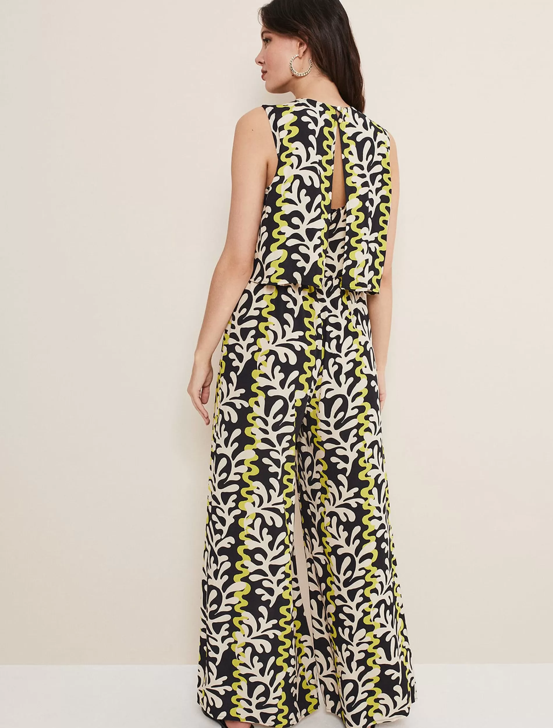 Phase Eight Aubrey Abstract Wide Leg Jumpsuit Olive/Black Store