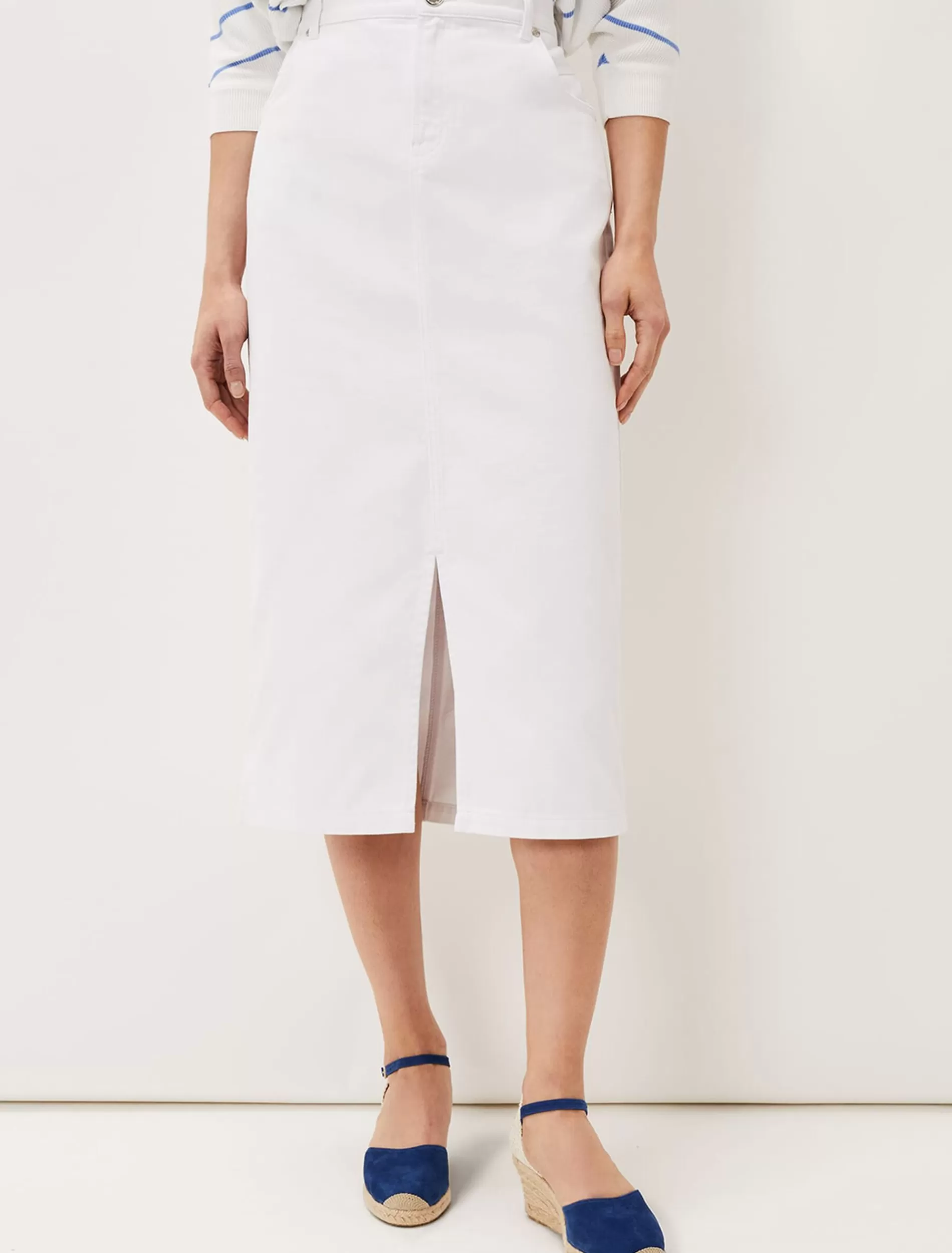 Phase Eight Aubrey Denim Midi Skirt White Cheap