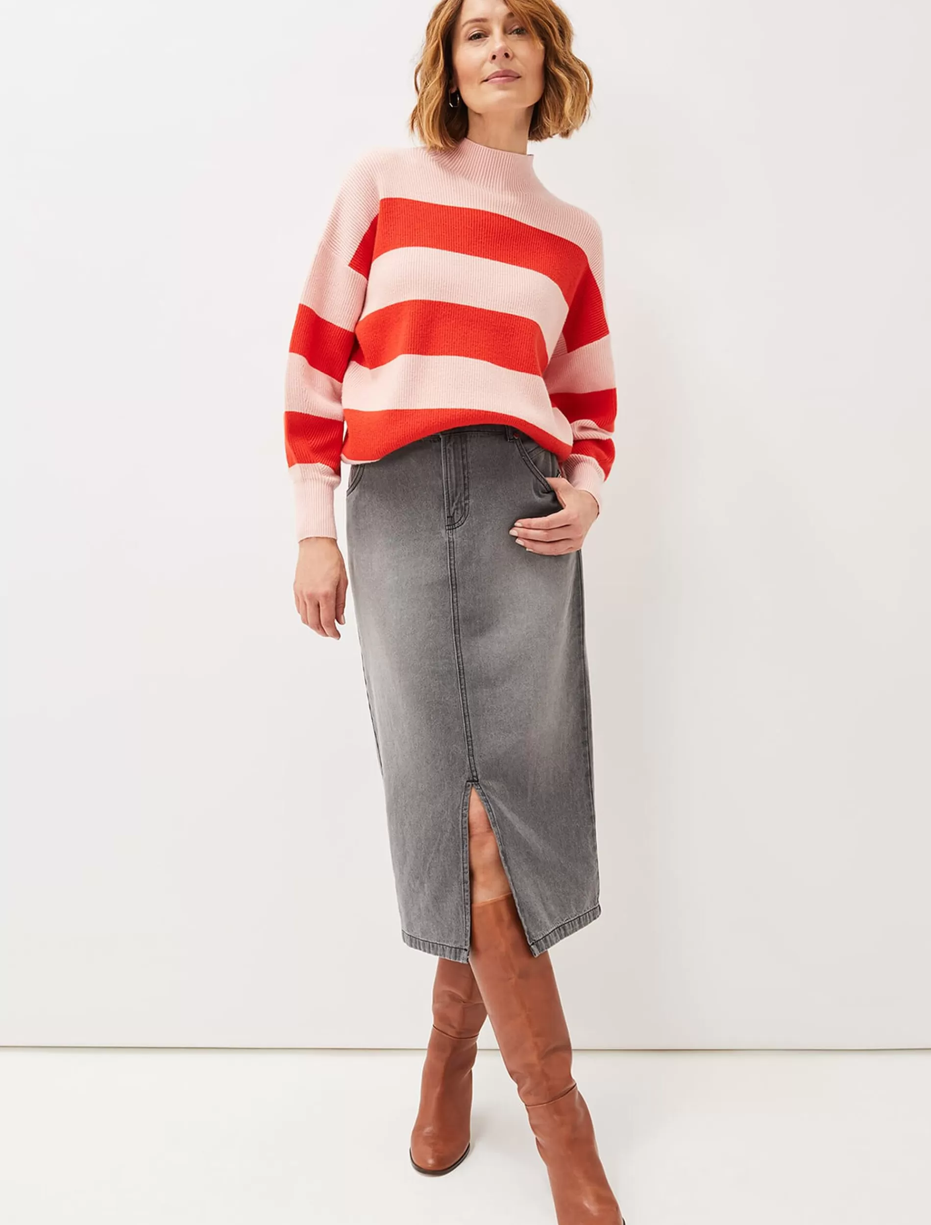 Phase Eight Aubrey Denim Midi Skirt Grey Fashion