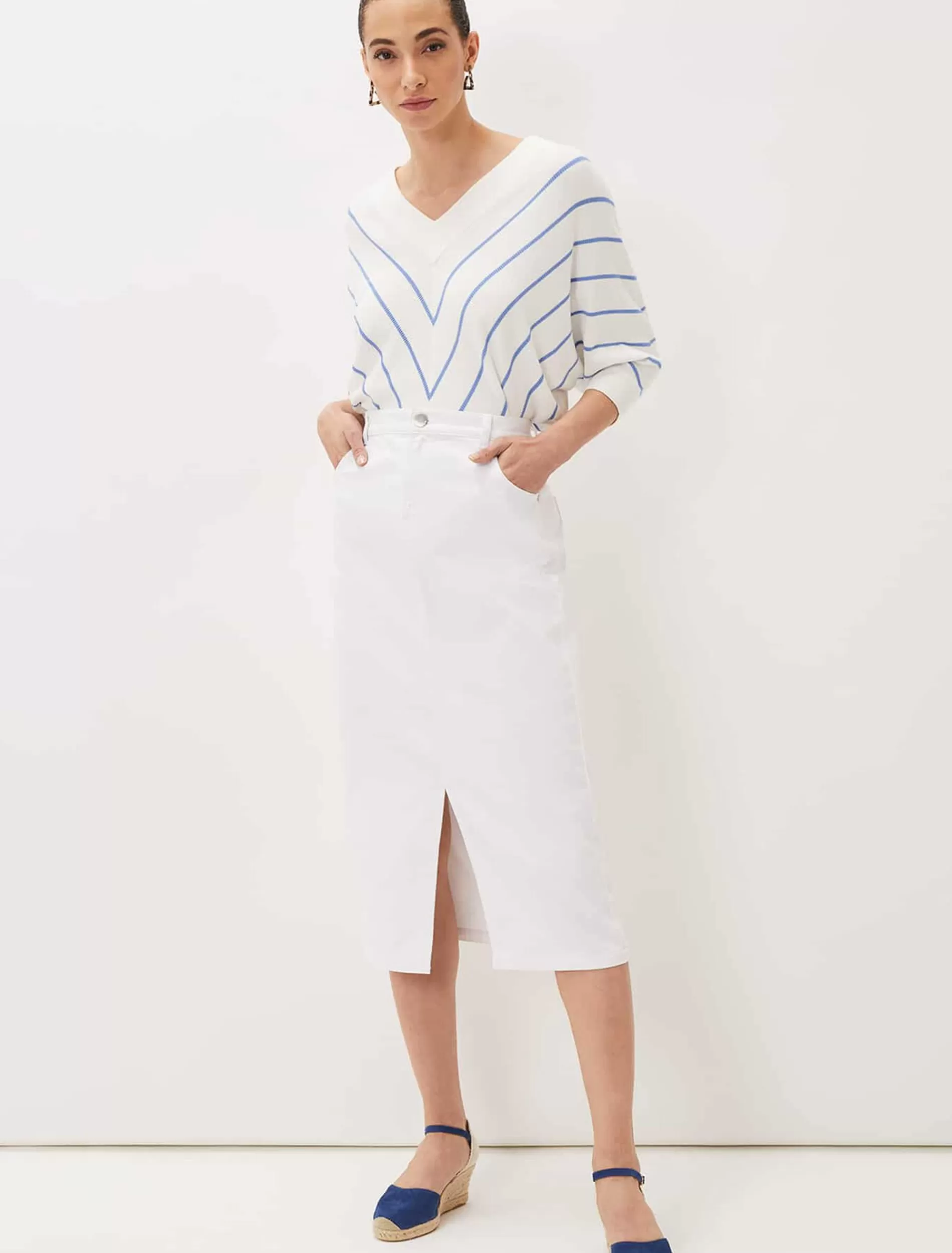Phase Eight Aubrey Denim Midi Skirt White Cheap