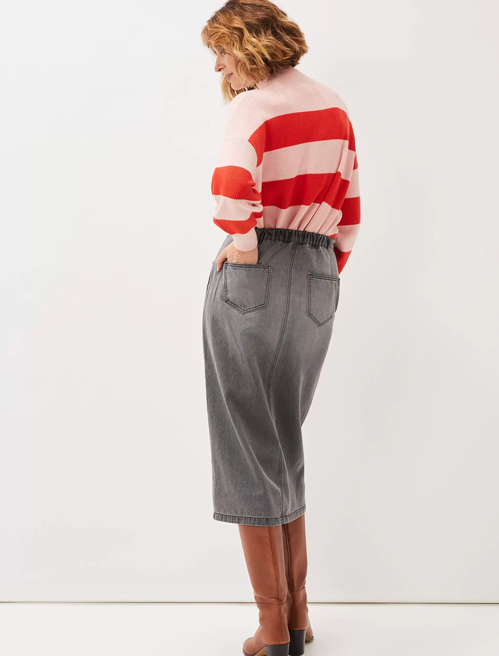 Phase Eight Aubrey Denim Midi Skirt Grey Fashion