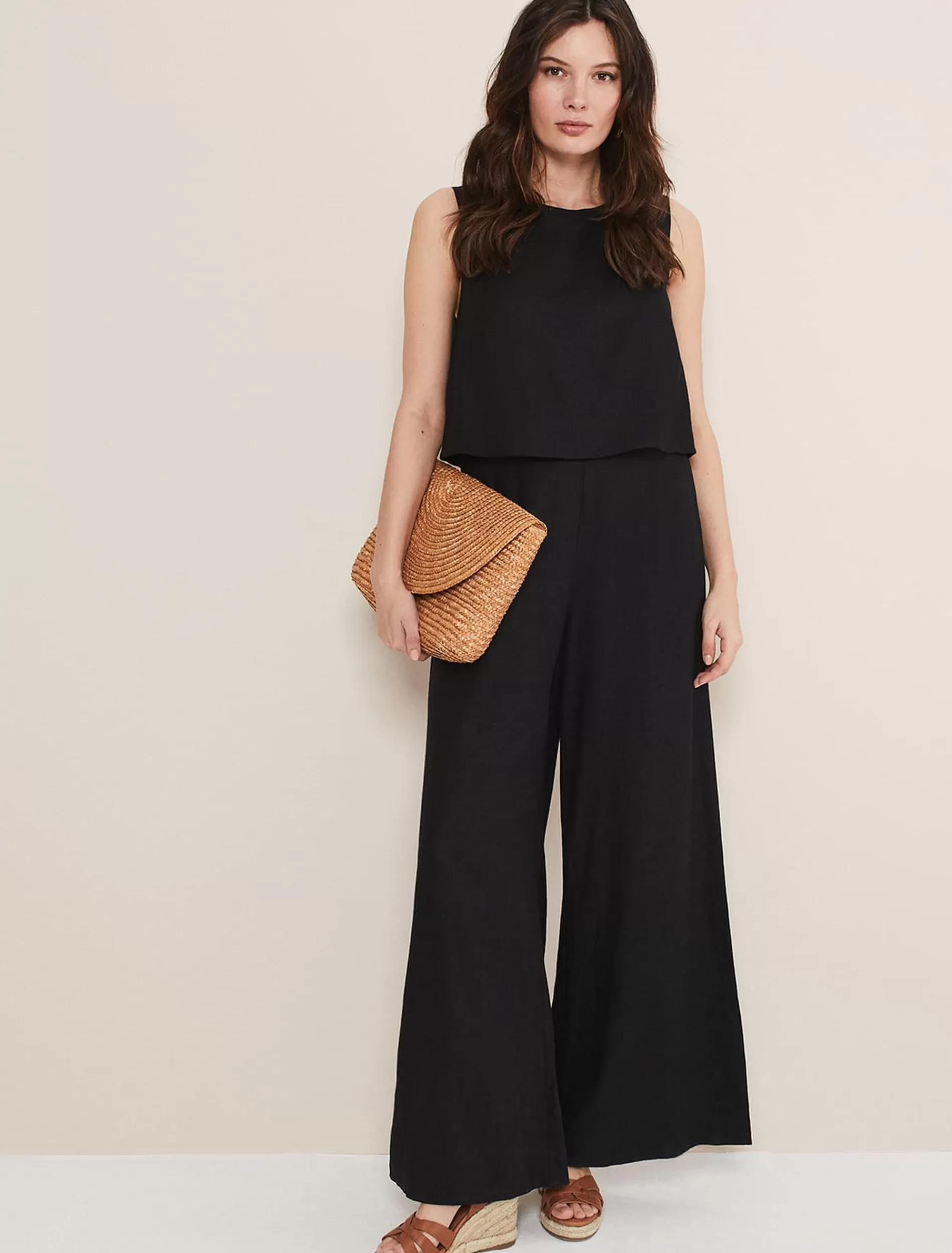 Phase Eight Aubrey Linen Wide Leg Jumpsuit Black Shop
