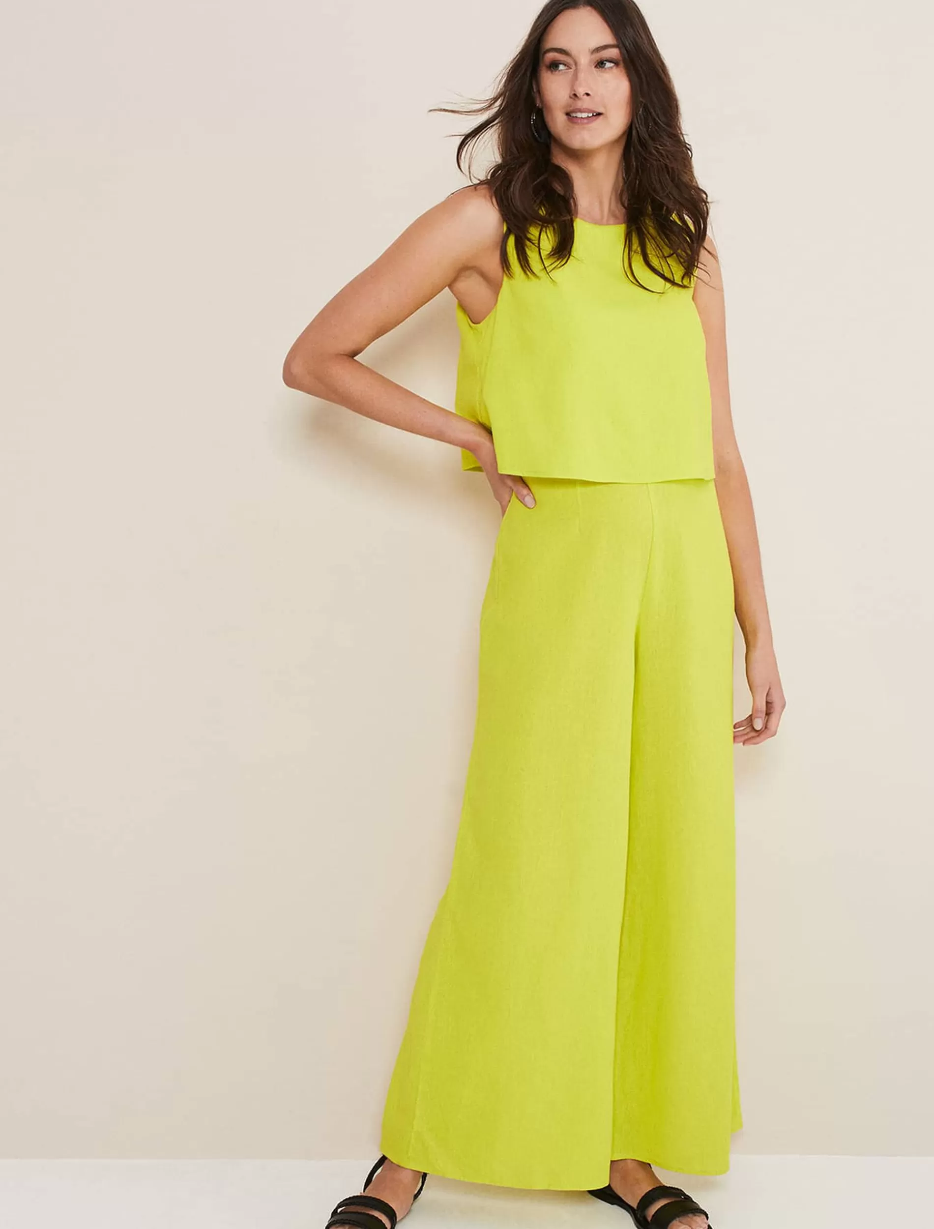 Phase Eight Aubrey Linen Wide Leg Jumpsuit Lime Cheap
