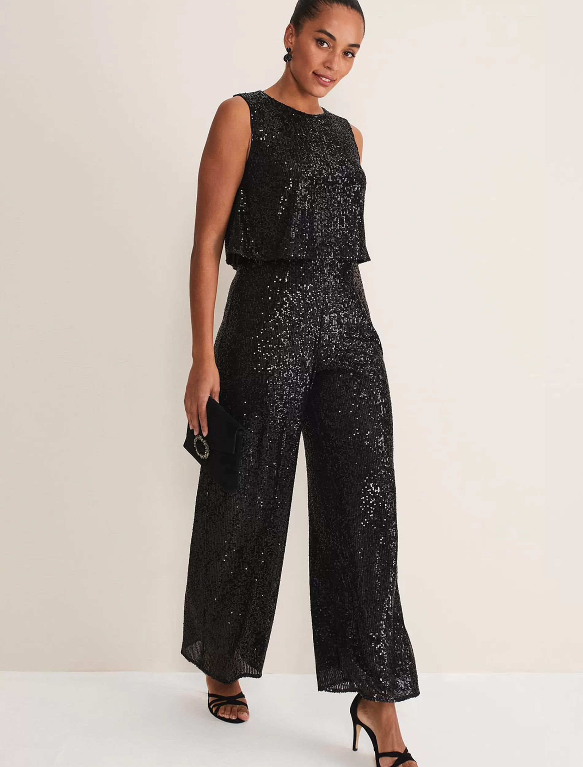 Phase Eight Aubrey Sequin Wide Leg Jumpsuit Black Best Sale