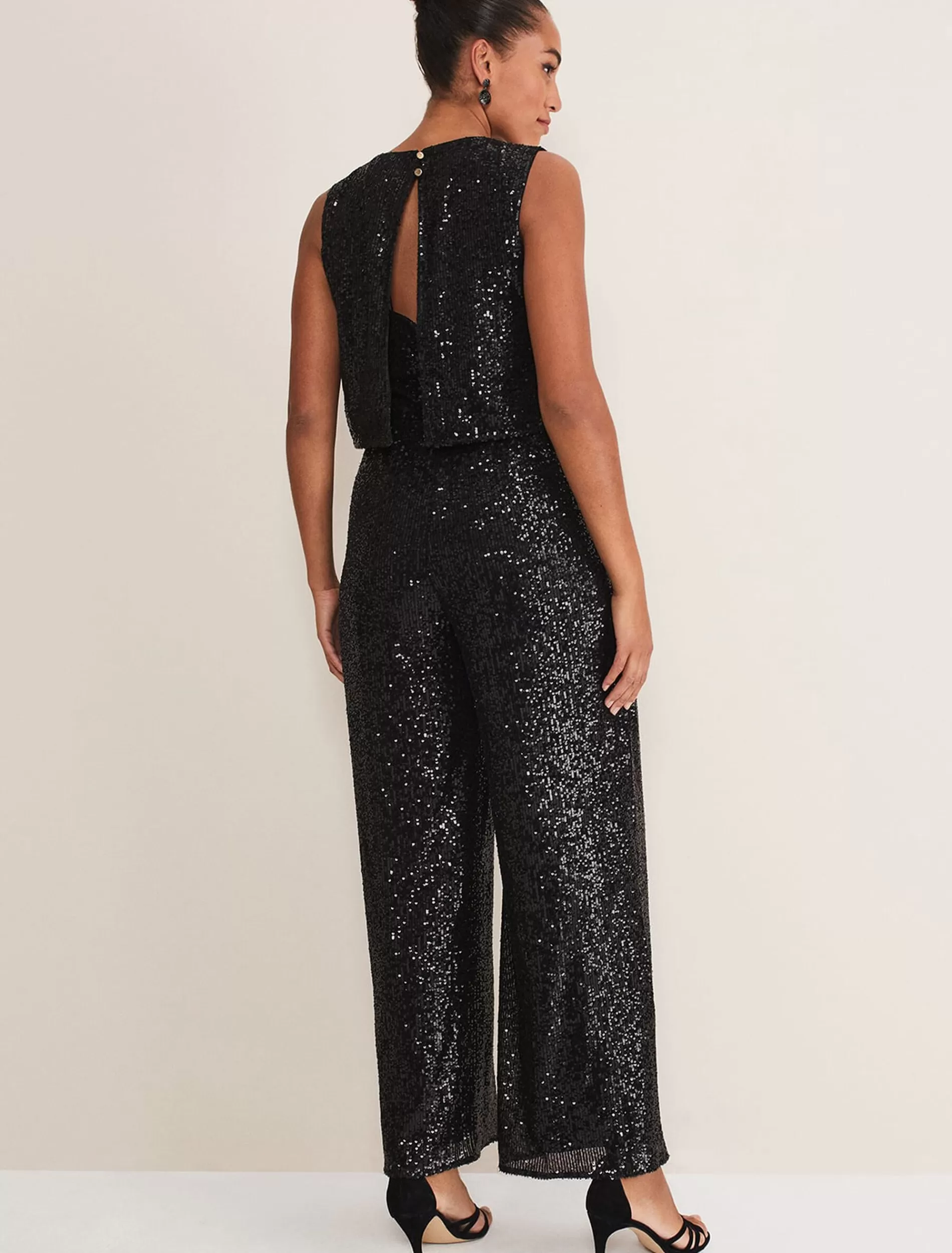 Phase Eight Aubrey Sequin Wide Leg Jumpsuit Black Best Sale