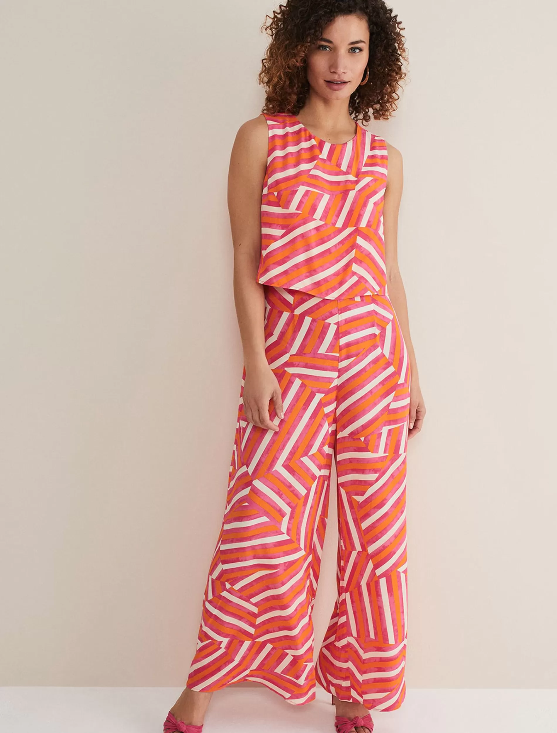 Phase Eight Aubrey Striped Wide Leg Jumpsuit Pink/Orange Best