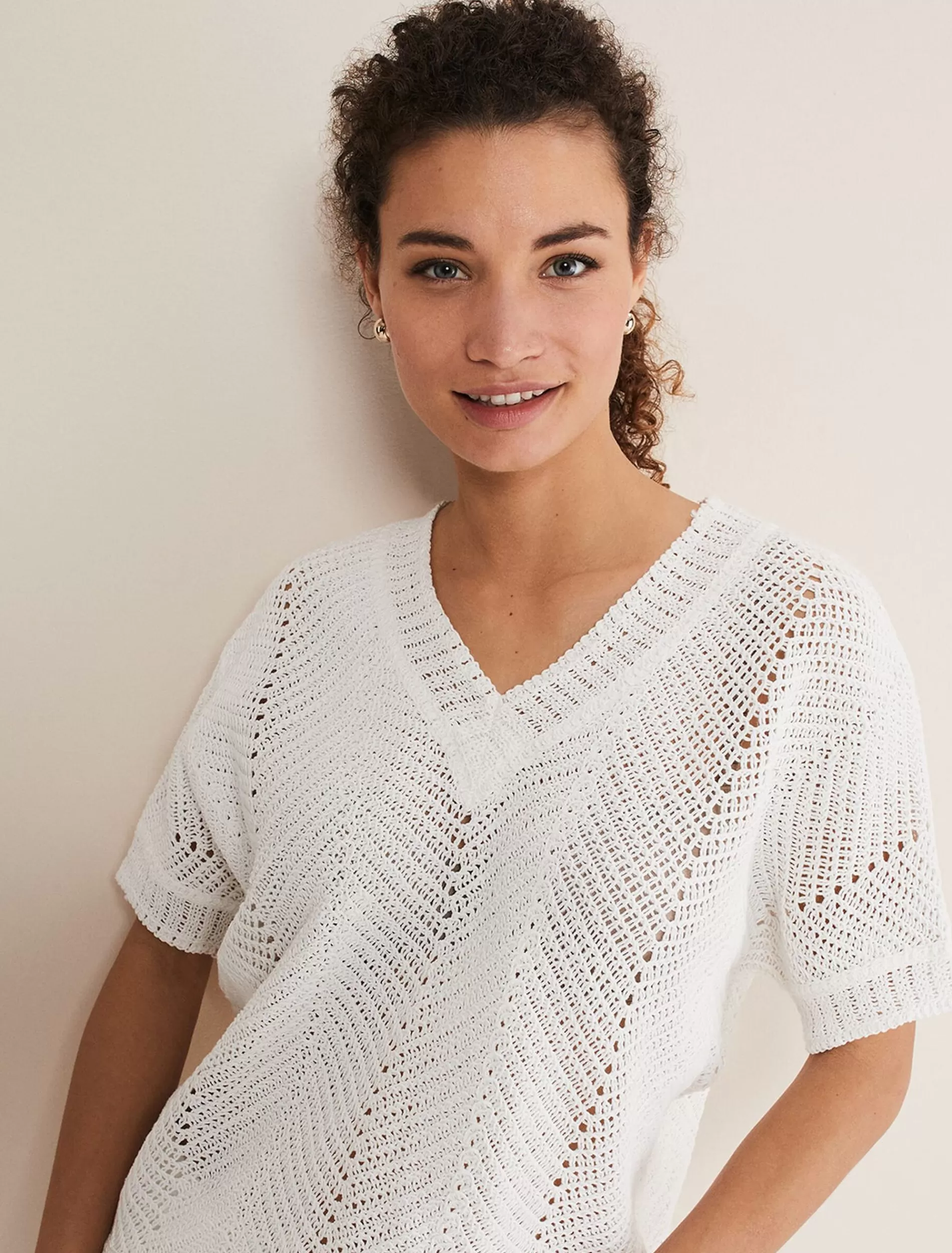 Phase Eight Avas Crochet Knit Top Ivory Clearance