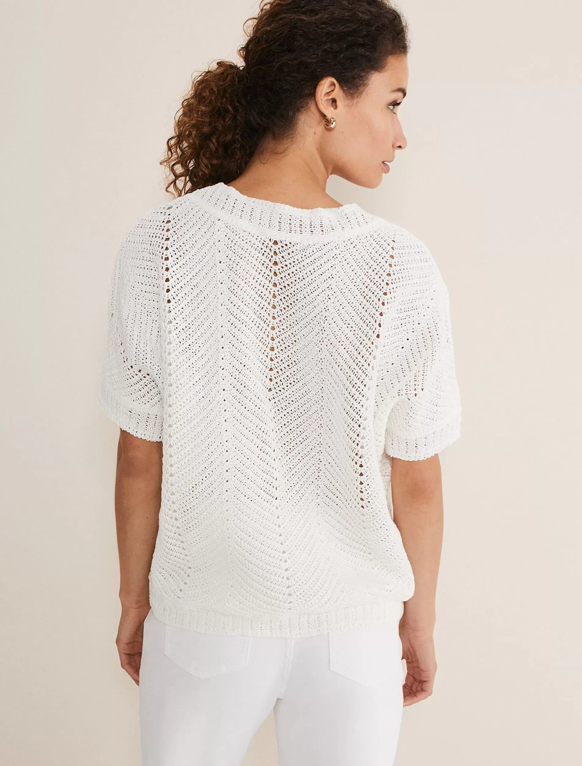Phase Eight Avas Crochet Knit Top Ivory Clearance