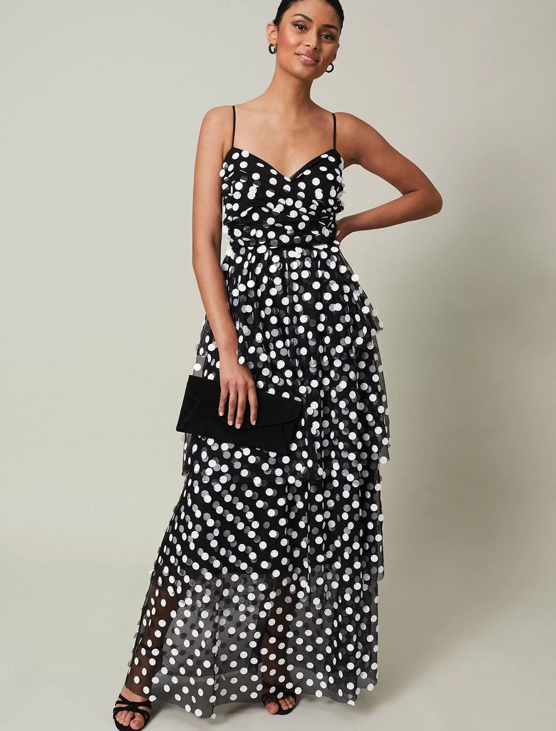 Phase Eight Avianna Polka Dot Tulle Maxi Dress Black/Ivory Hot