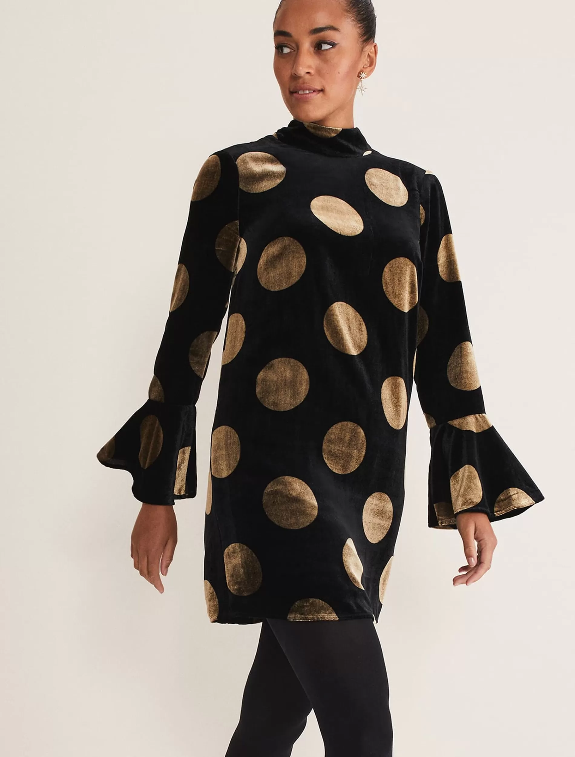 Phase Eight Aylin Spot Bell Sleeve Dress Black/Gold Cheap