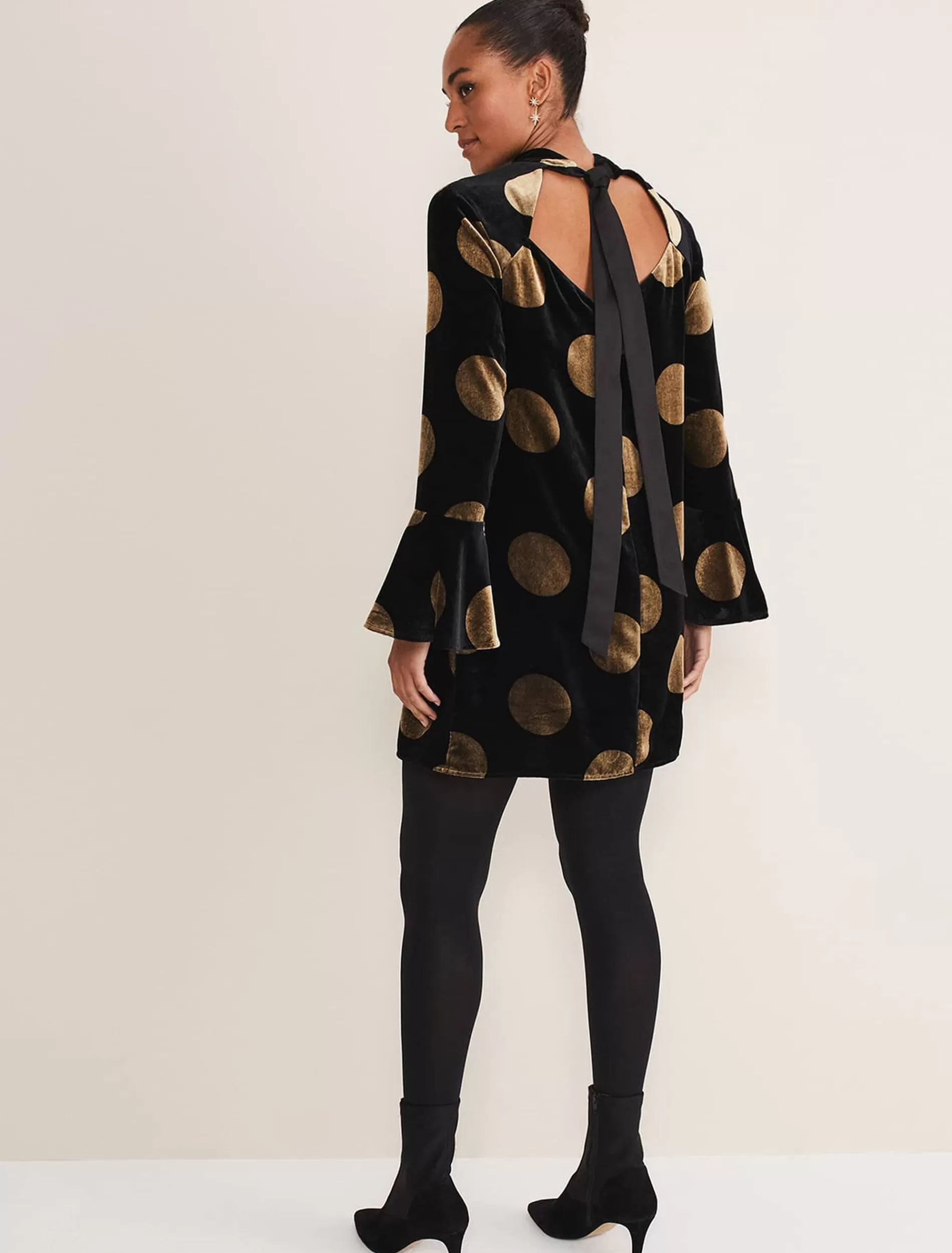 Phase Eight Aylin Spot Bell Sleeve Dress Black/Gold Cheap