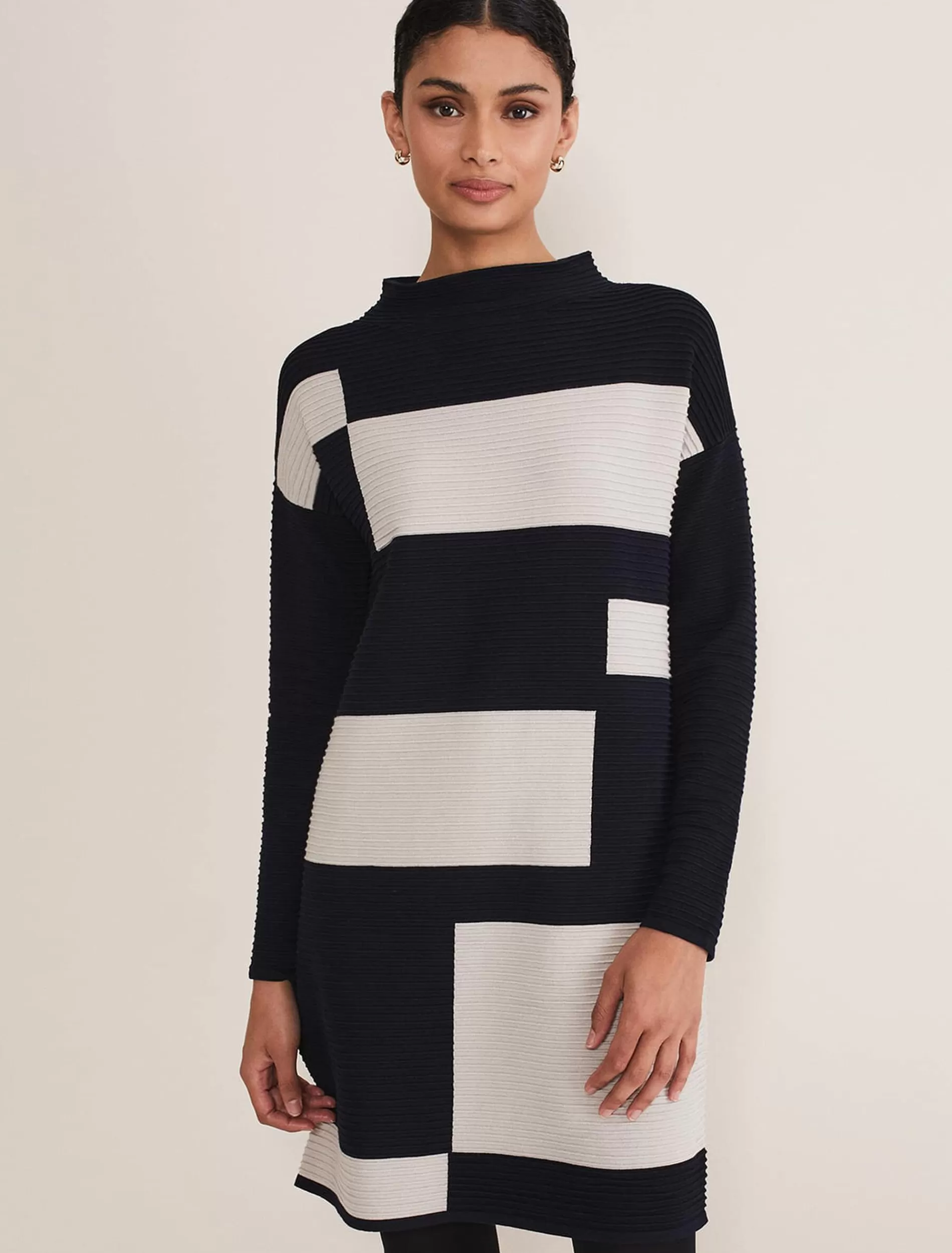 Phase Eight Azera Colour Block Knit Dress Midnight/Stone Best Sale