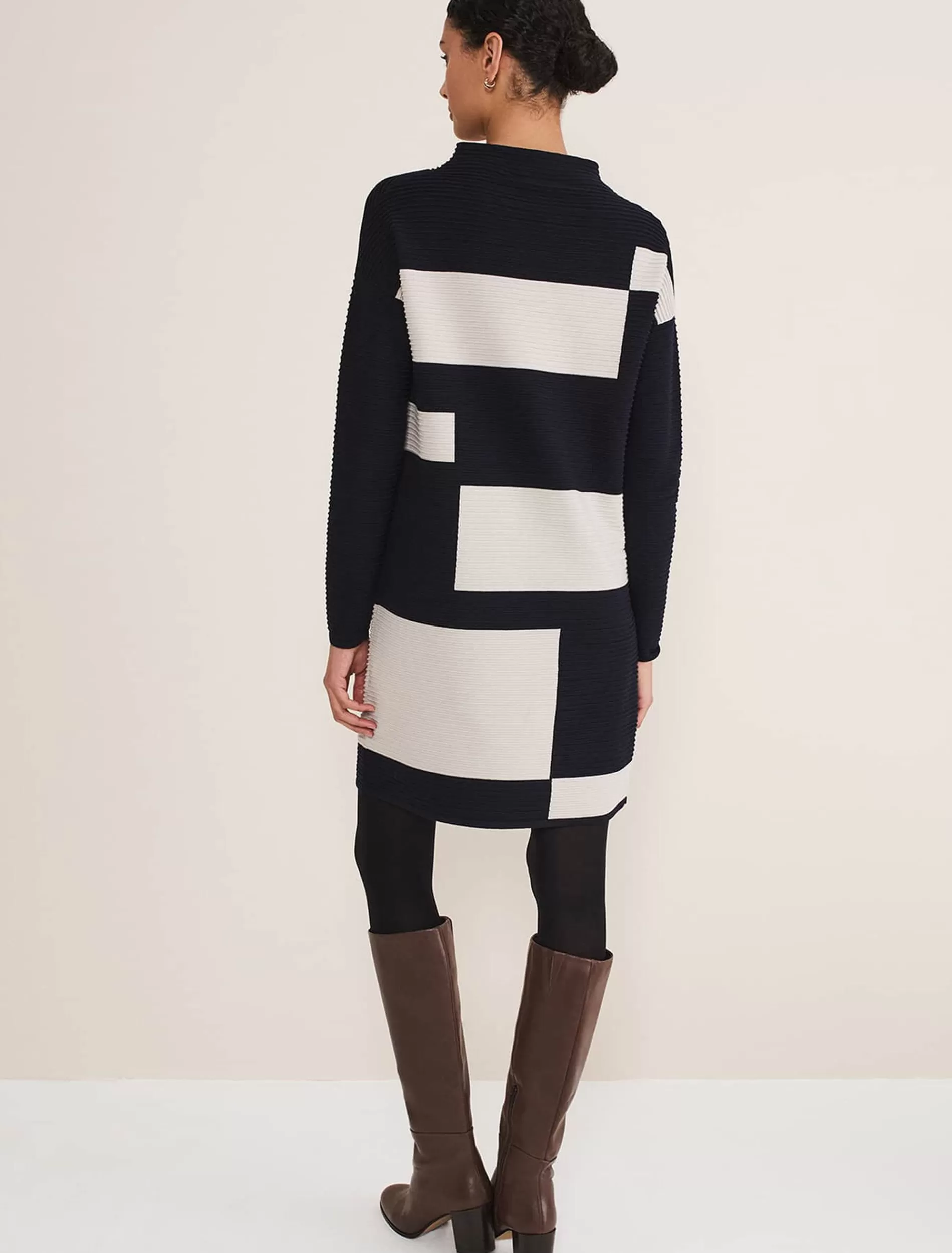 Phase Eight Azera Colour Block Knit Dress Midnight/Stone Best Sale