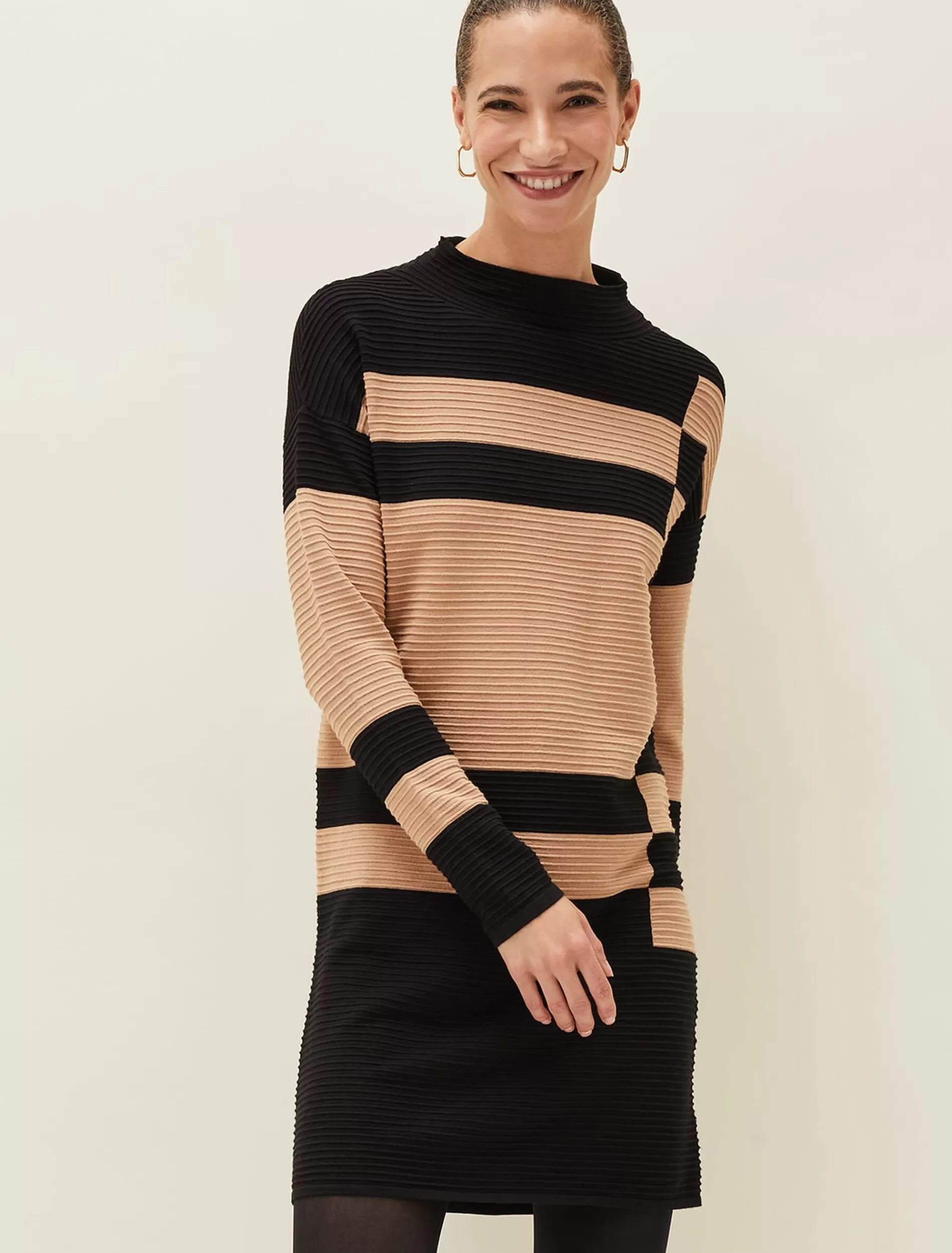 Phase Eight Azera Colourblock Textured Knit Dress Camel/Black Best Sale