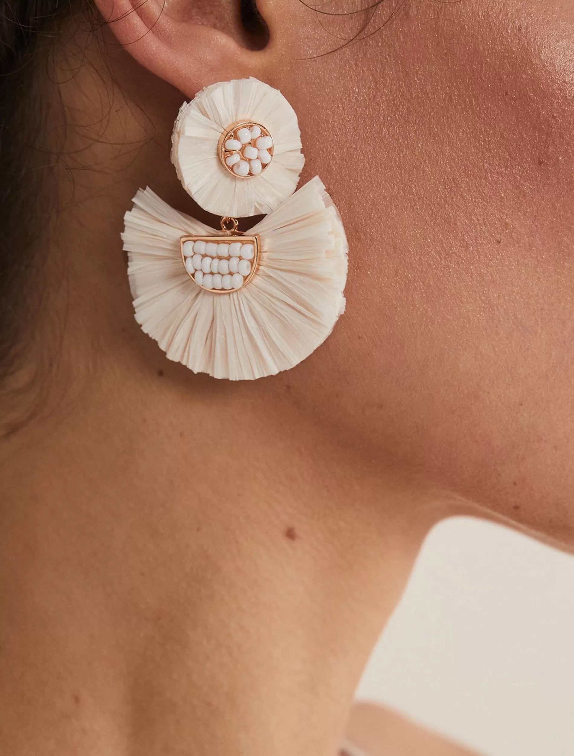 Phase Eight Beaded Fan Drop Earrings Cream Cheap