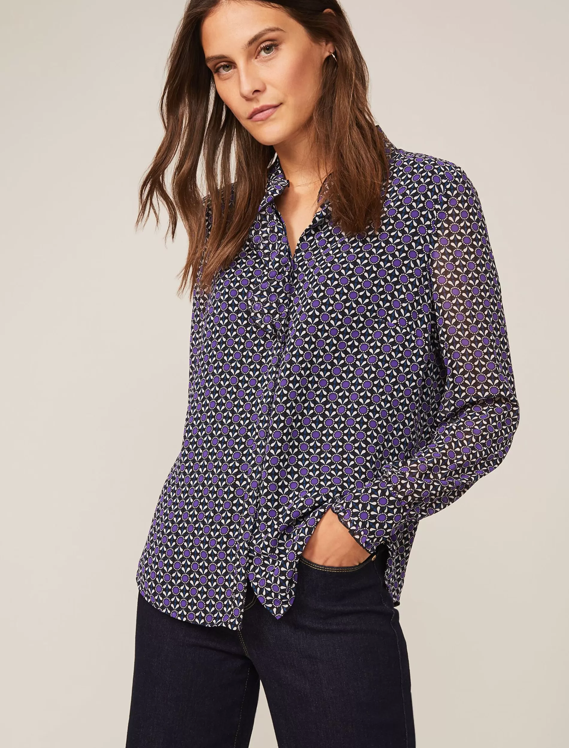 Phase Eight Beatrice Geo Print Blouse Purple Discount
