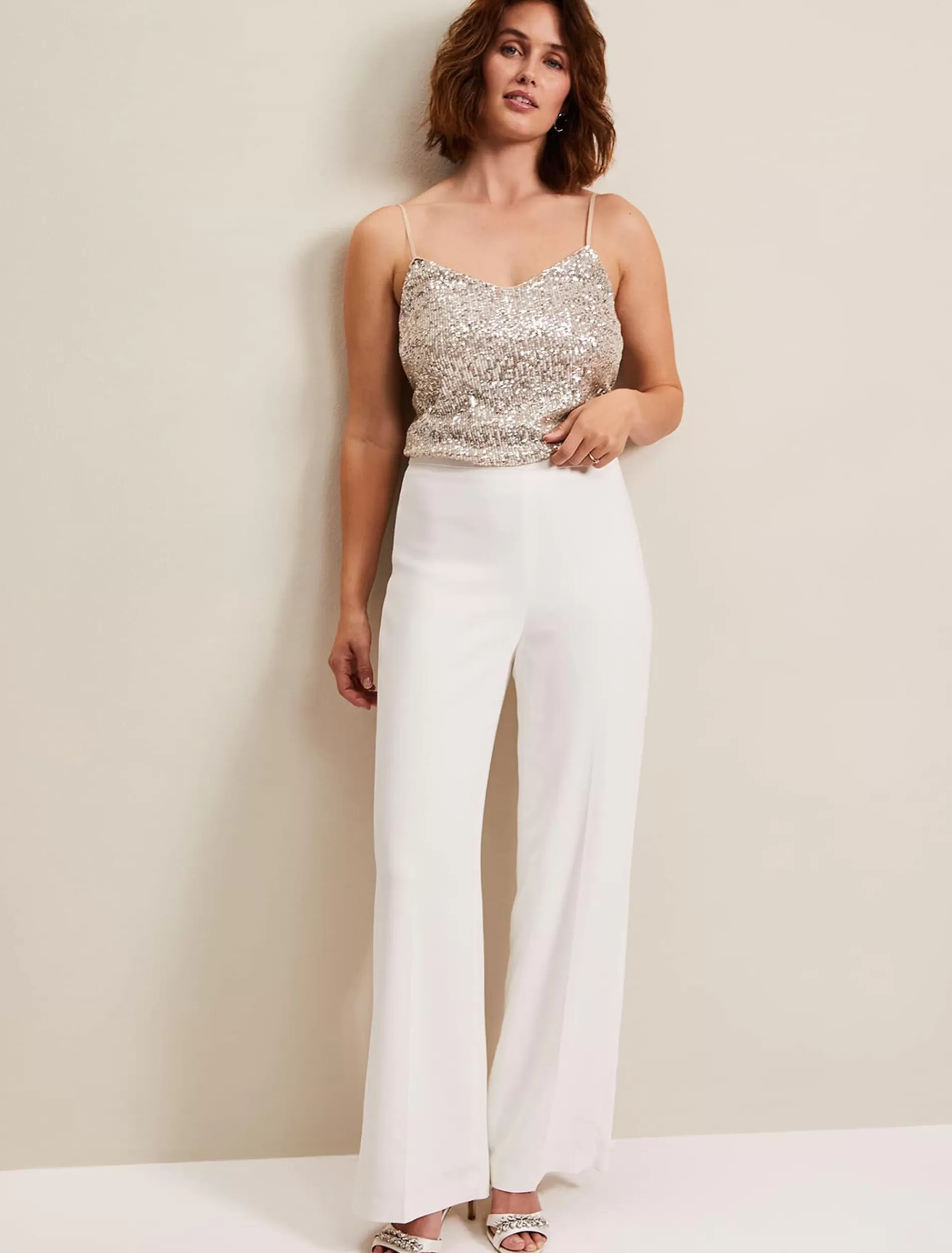 Phase Eight Beatriz Satin Wide Leg Bridal Trousers Ivory Hot
