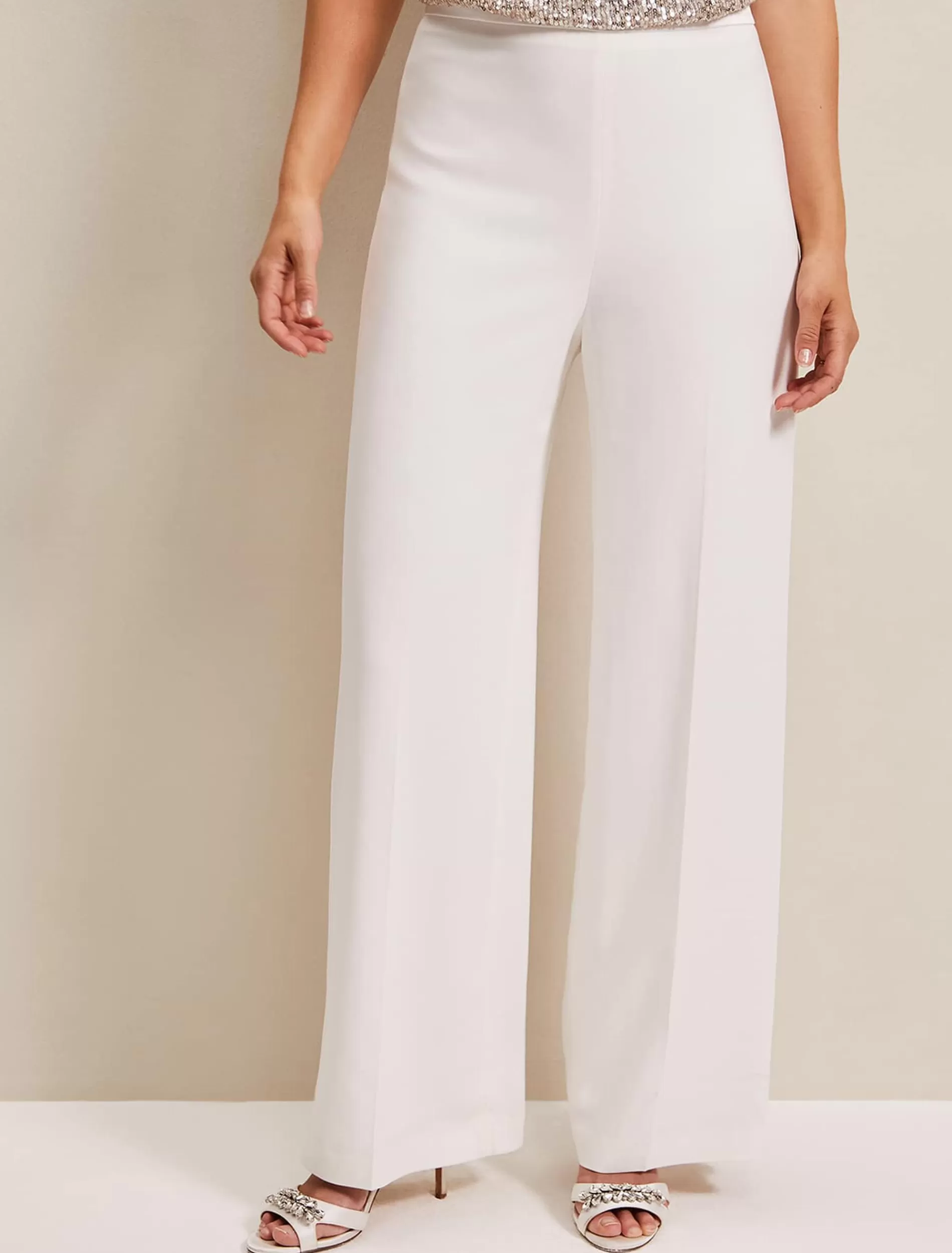 Phase Eight Beatriz Satin Wide Leg Bridal Trousers Ivory Hot