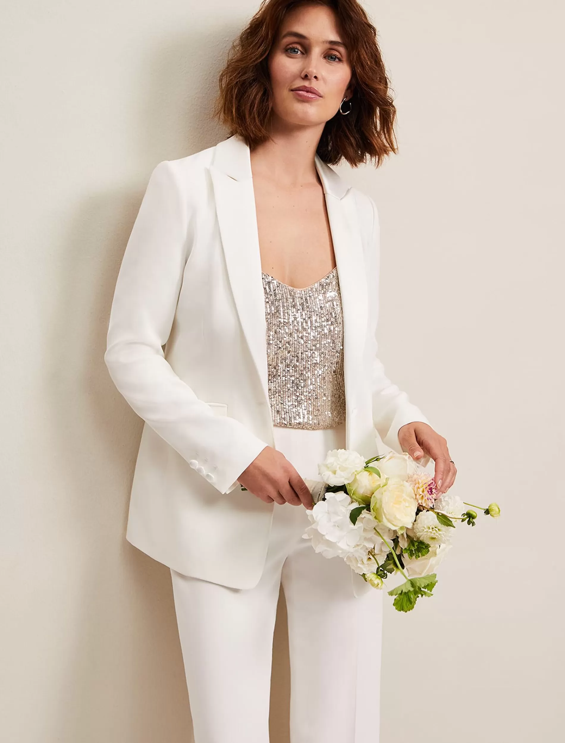 Phase Eight Beatriz White Satin Bridal Blazer Ivory Discount