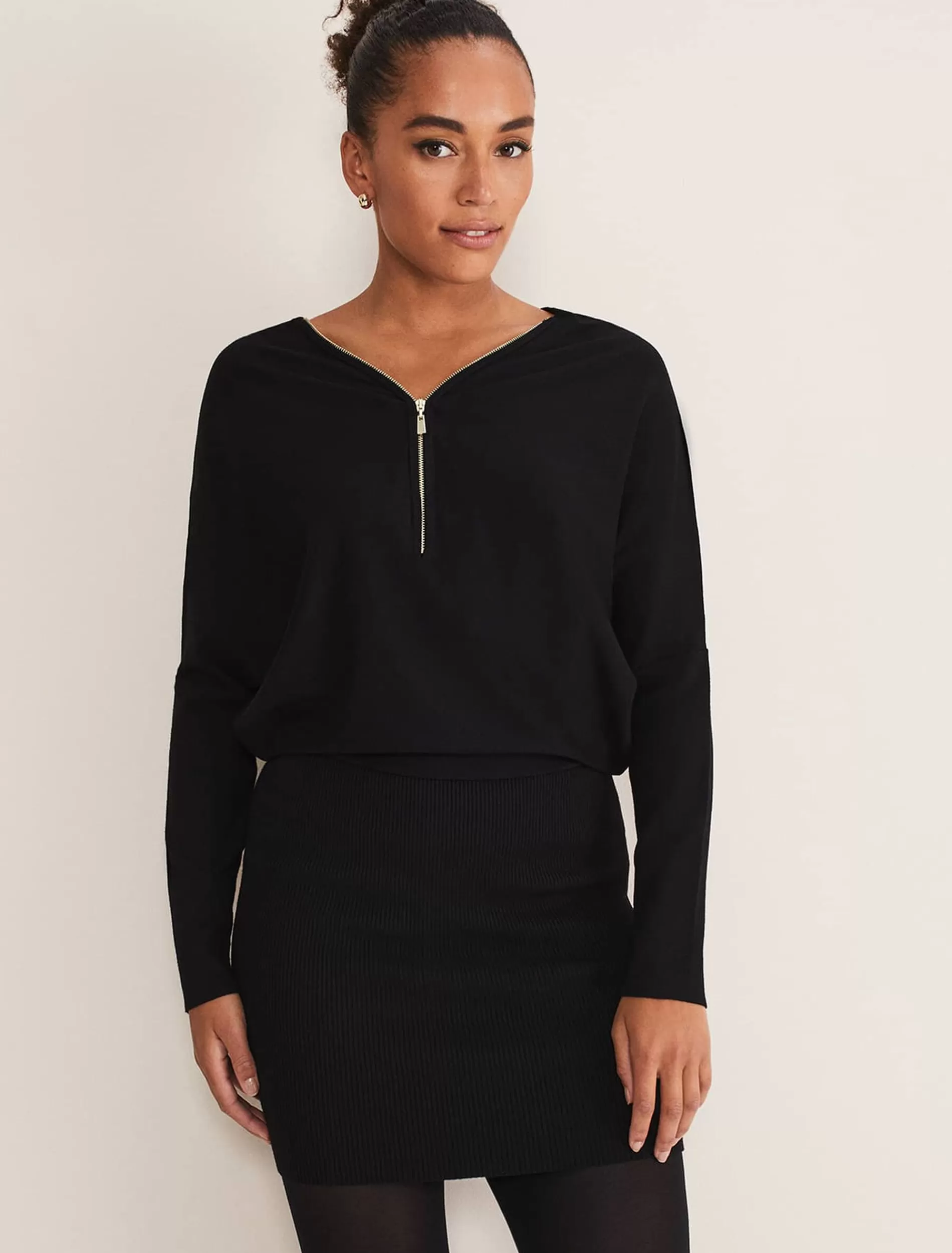 Phase Eight Becca Zip Neck Detail Dress Black Clearance
