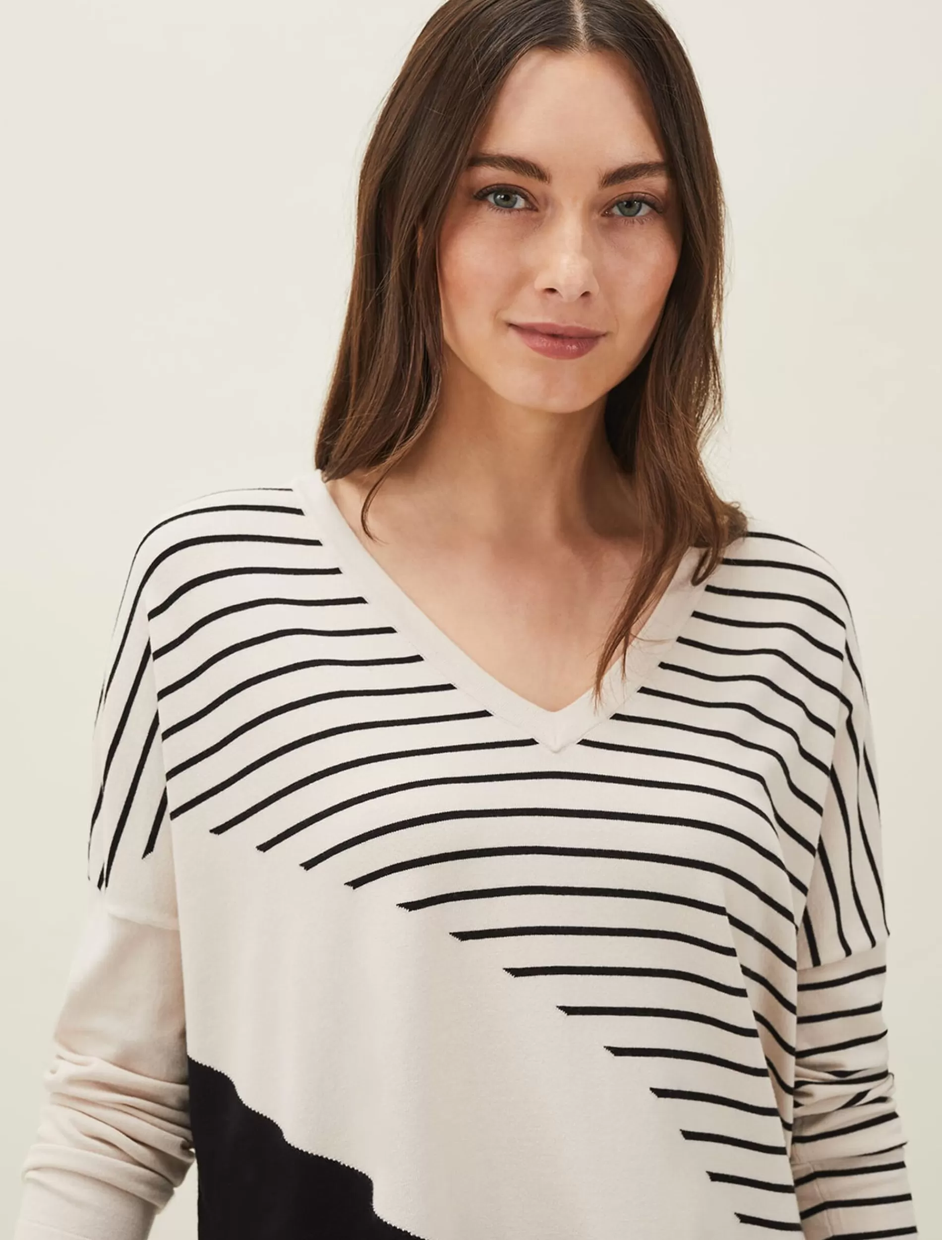 Phase Eight Belsa Stripe Colourblock Fine Knit Jumper Stone/Black Fashion