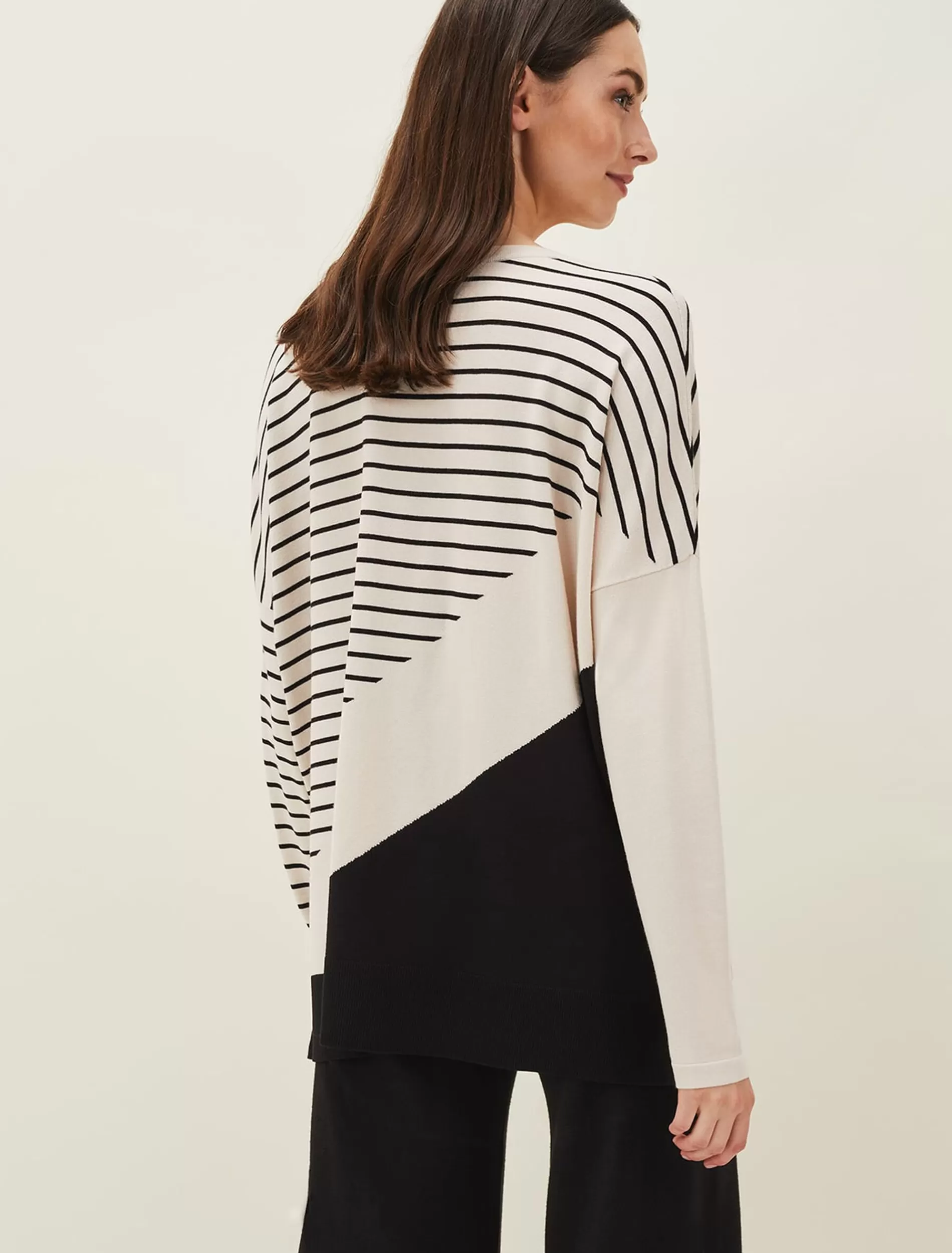 Phase Eight Belsa Stripe Colourblock Fine Knit Jumper Stone/Black Fashion