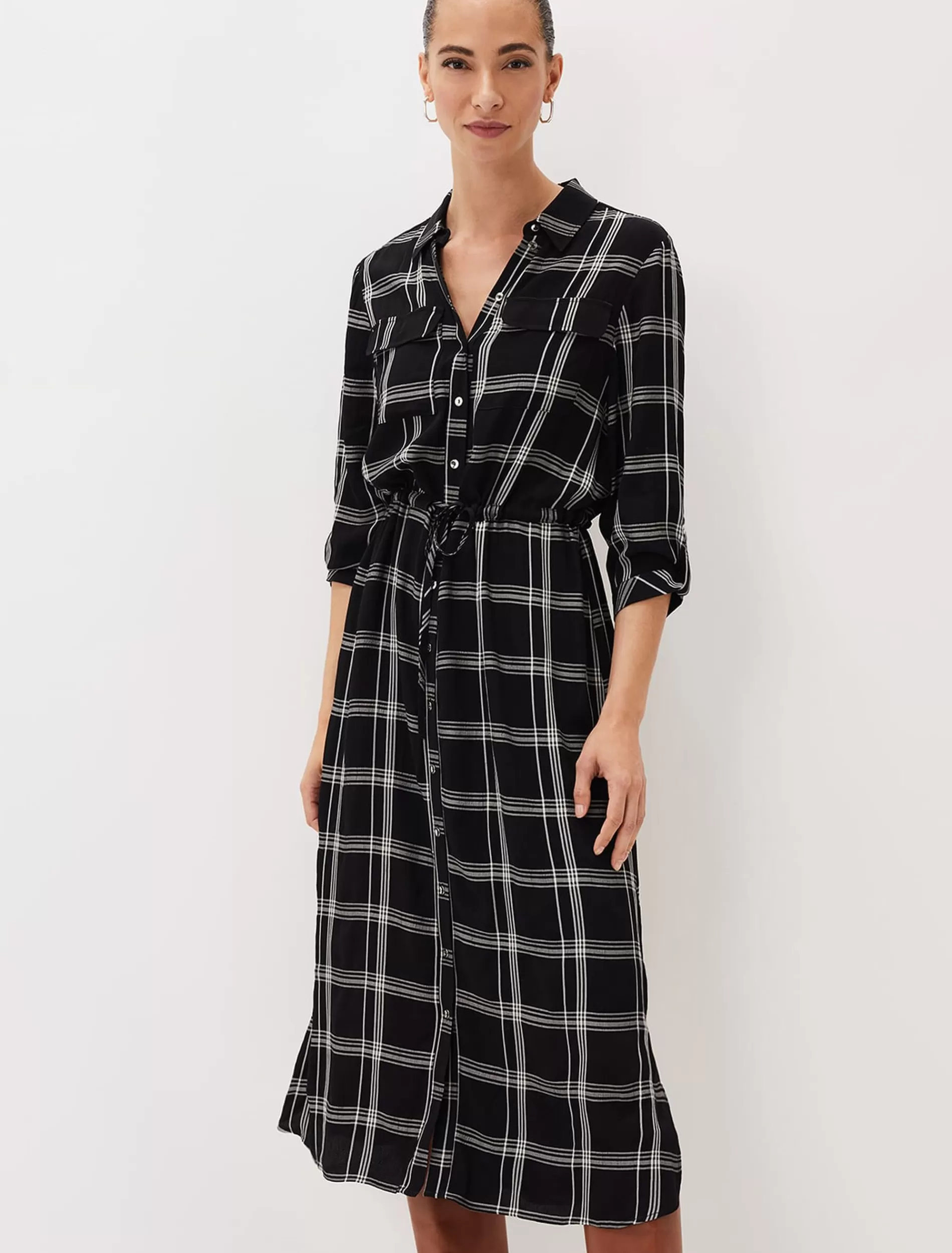 Phase Eight Bernadette Check Midi Dress Black/Ivory Clearance