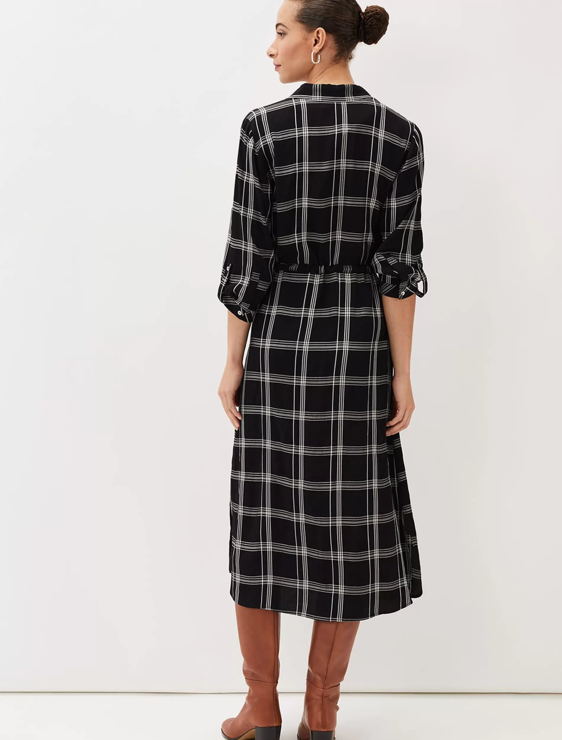 Phase Eight Bernadette Check Midi Dress Black/Ivory Clearance