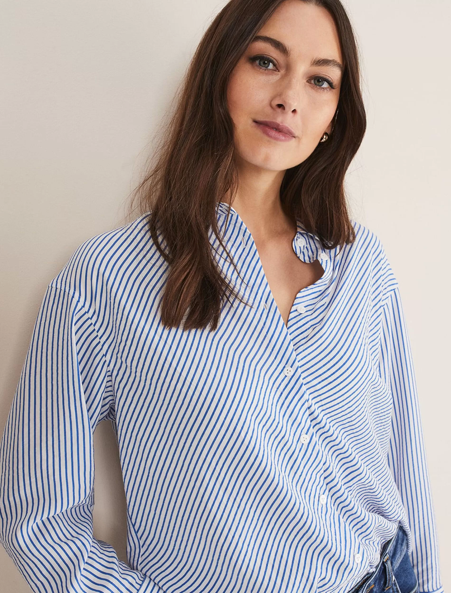 Phase Eight Bernice Striped Shirt White/Blue Store