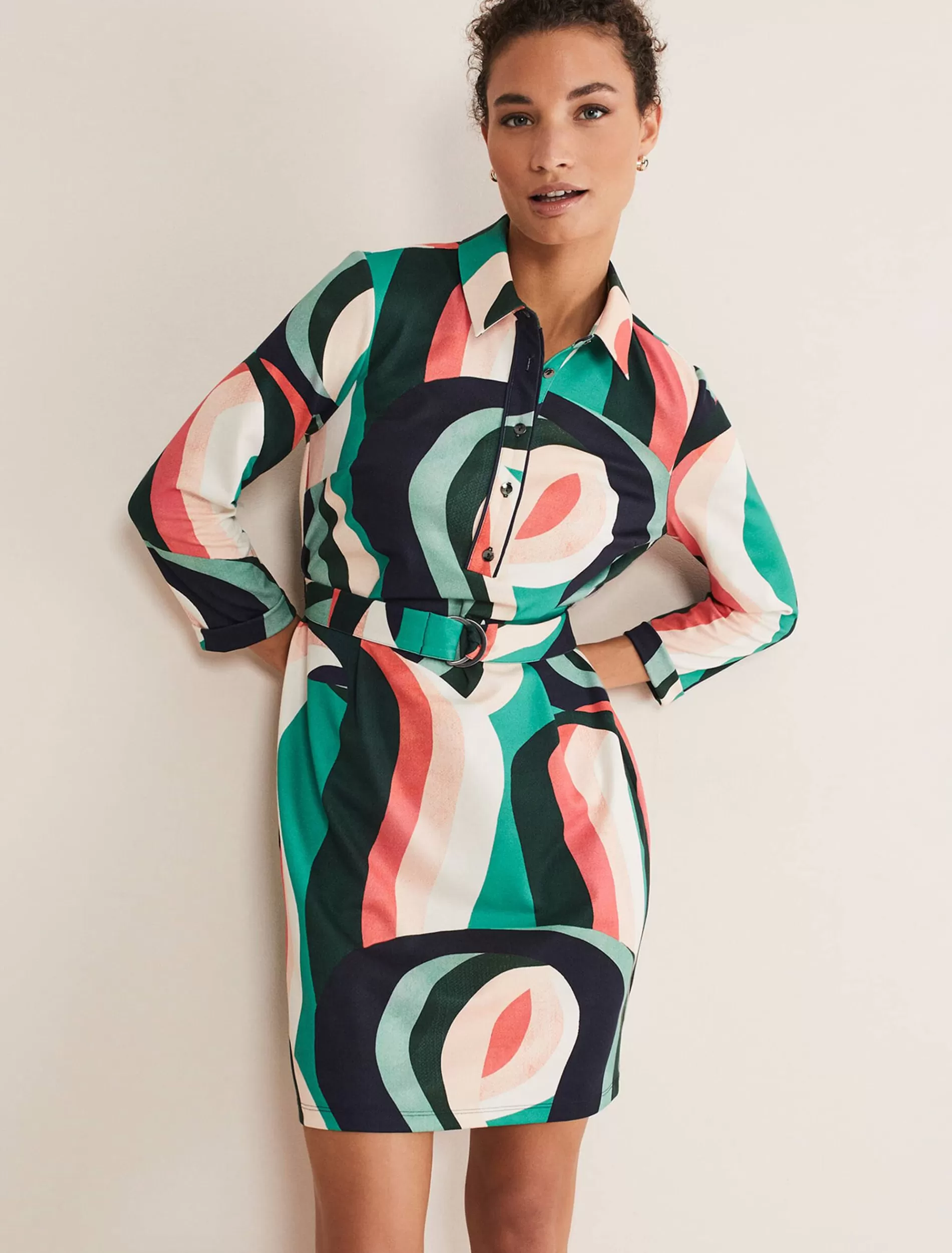 Phase Eight Beth Swirl Belted Shift Dress Green/Multi Hot