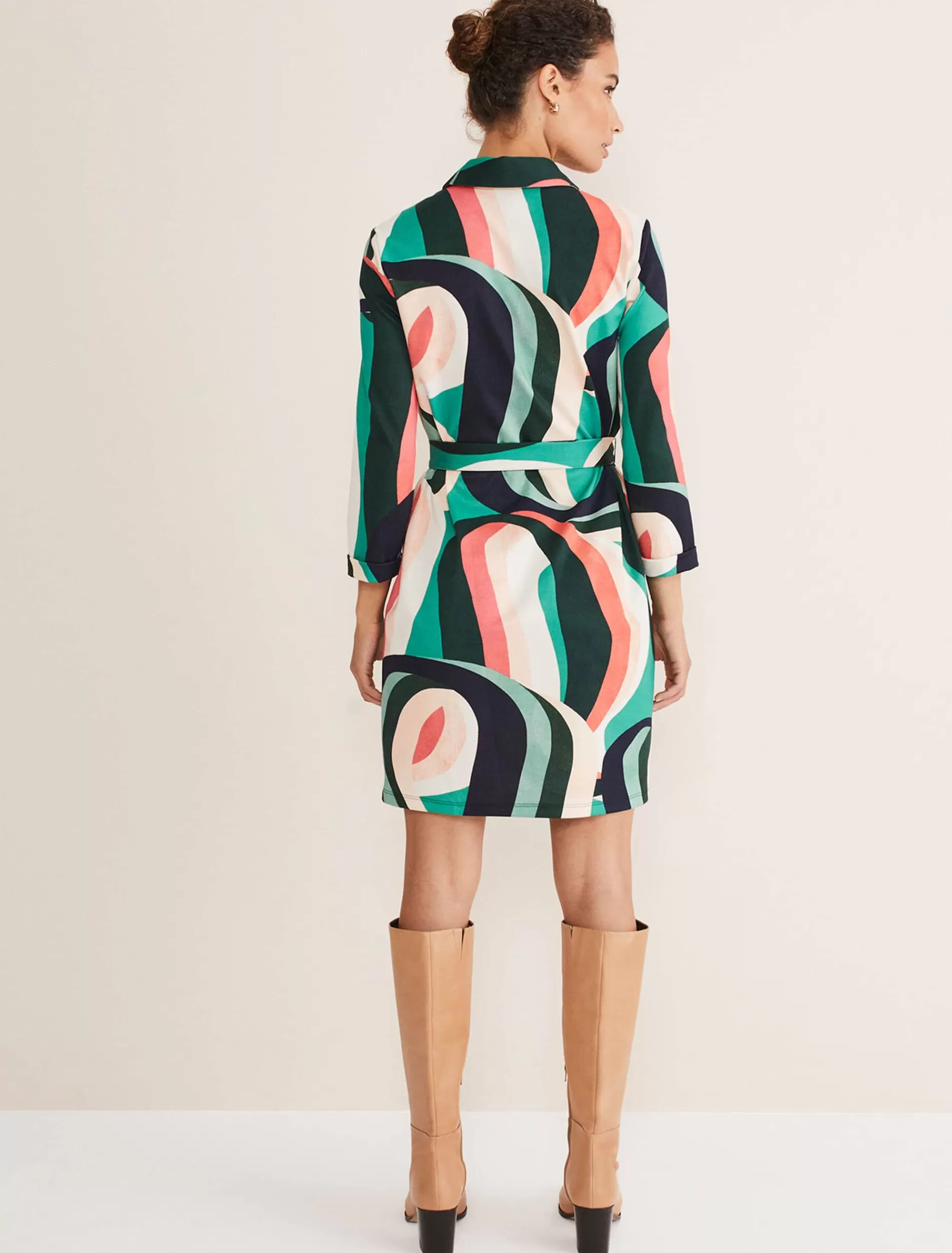 Phase Eight Beth Swirl Belted Shift Dress Green/Multi Hot