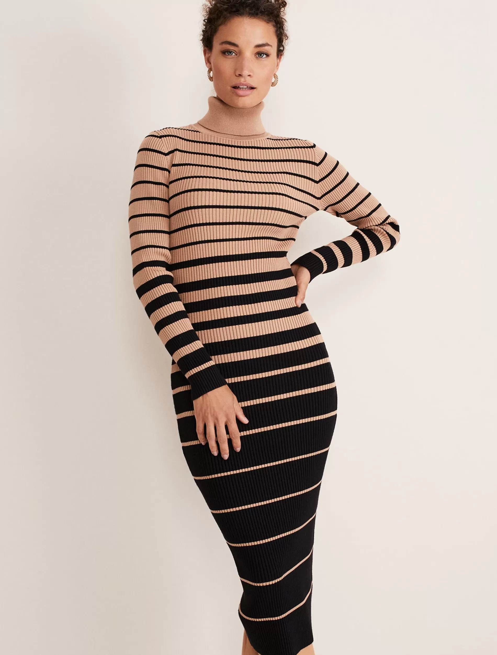Phase Eight Bettie Ombre Colourblock Ribbed Dress Camel/Black Online