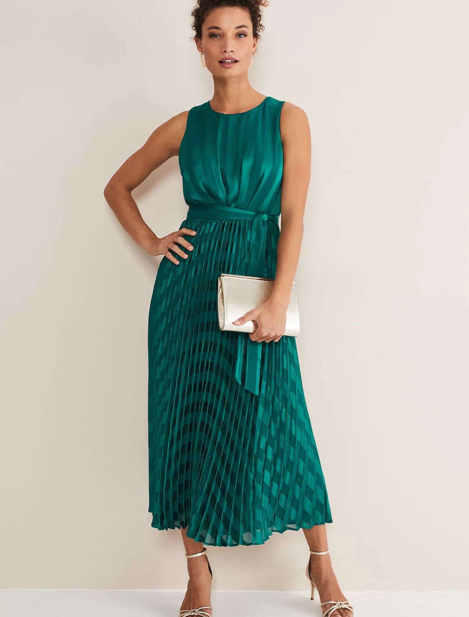 Phase Eight Beverley Stripe Jacquard Midaxi Dress Jade Discount