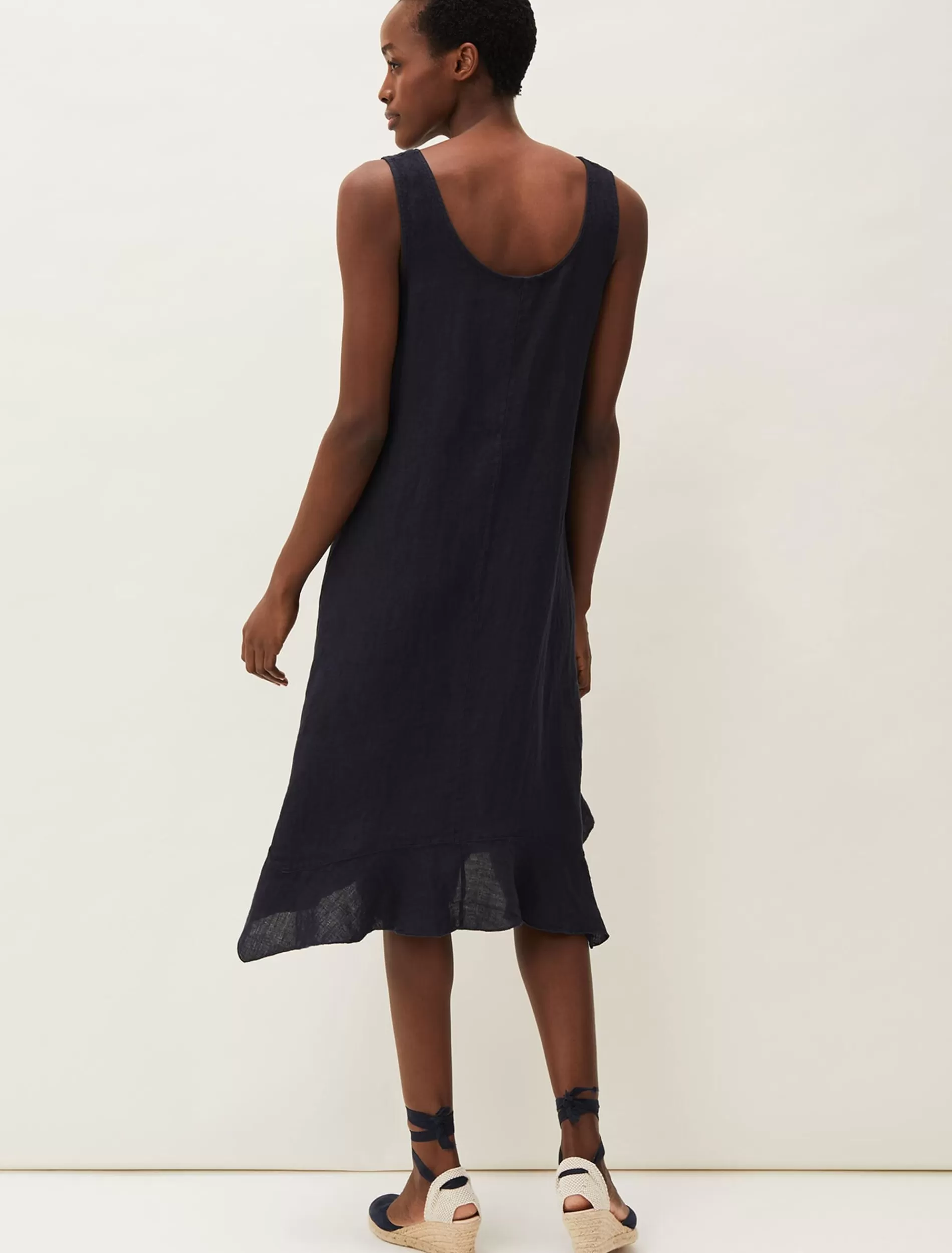 Phase Eight Beverly Linen Swing Dress Navy Discount