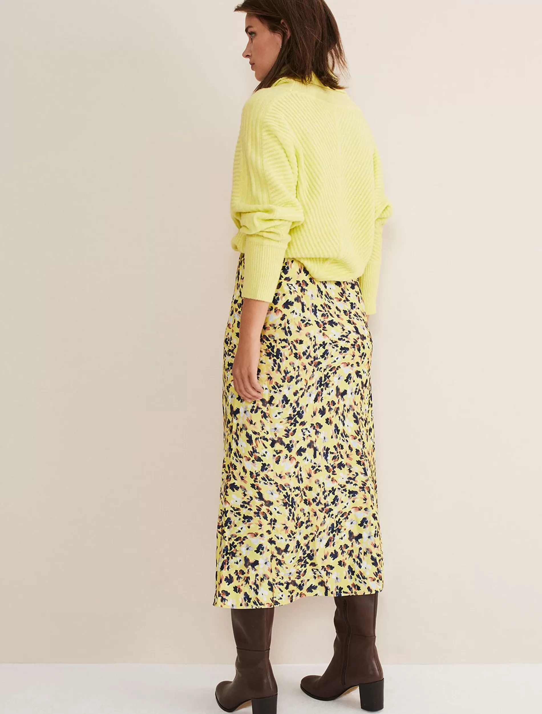 Phase Eight Blaire Floral Satin Slip Skirt Yellow Online