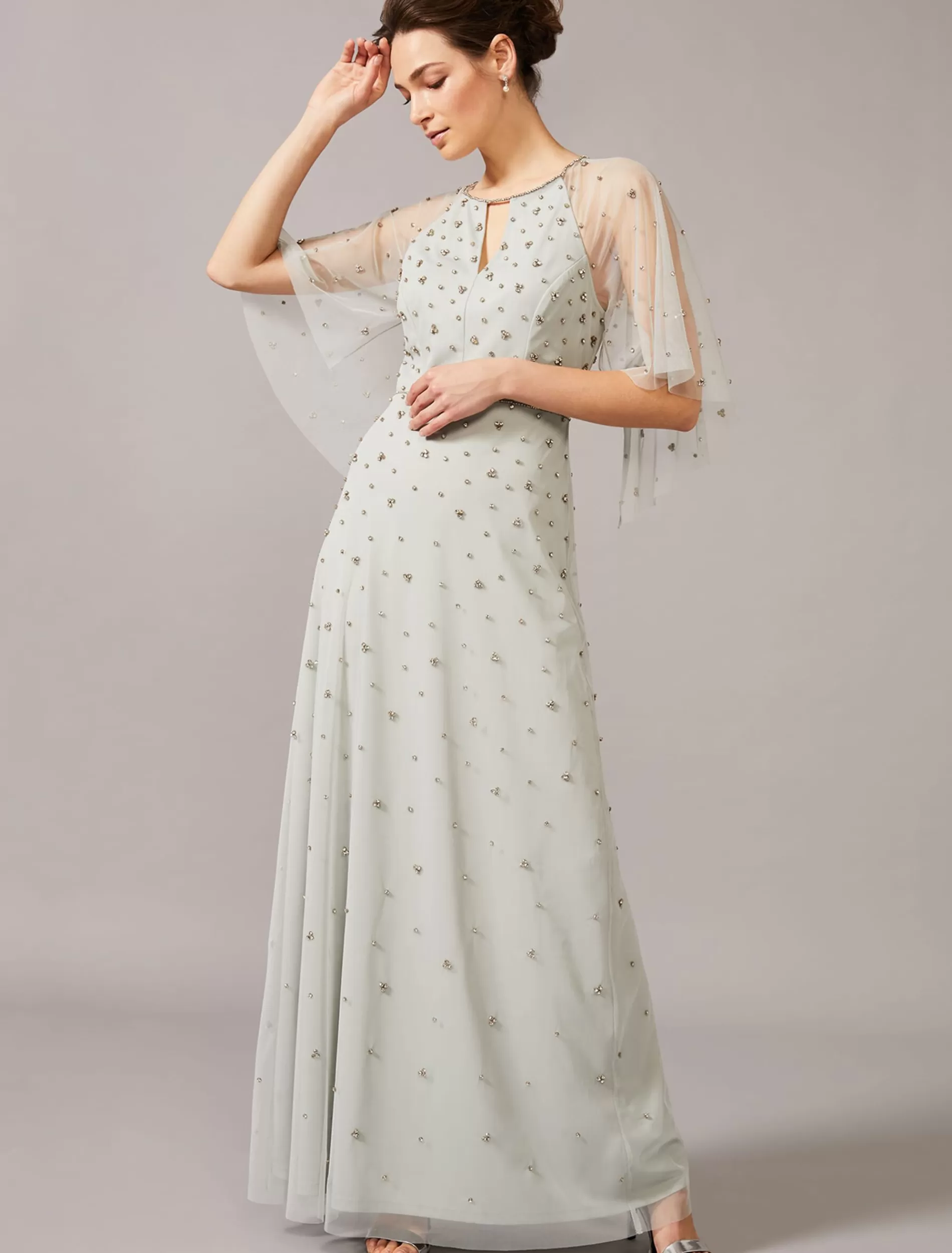 Phase Eight Blanca Sparkle Tulle Dress Duck Egg Clearance