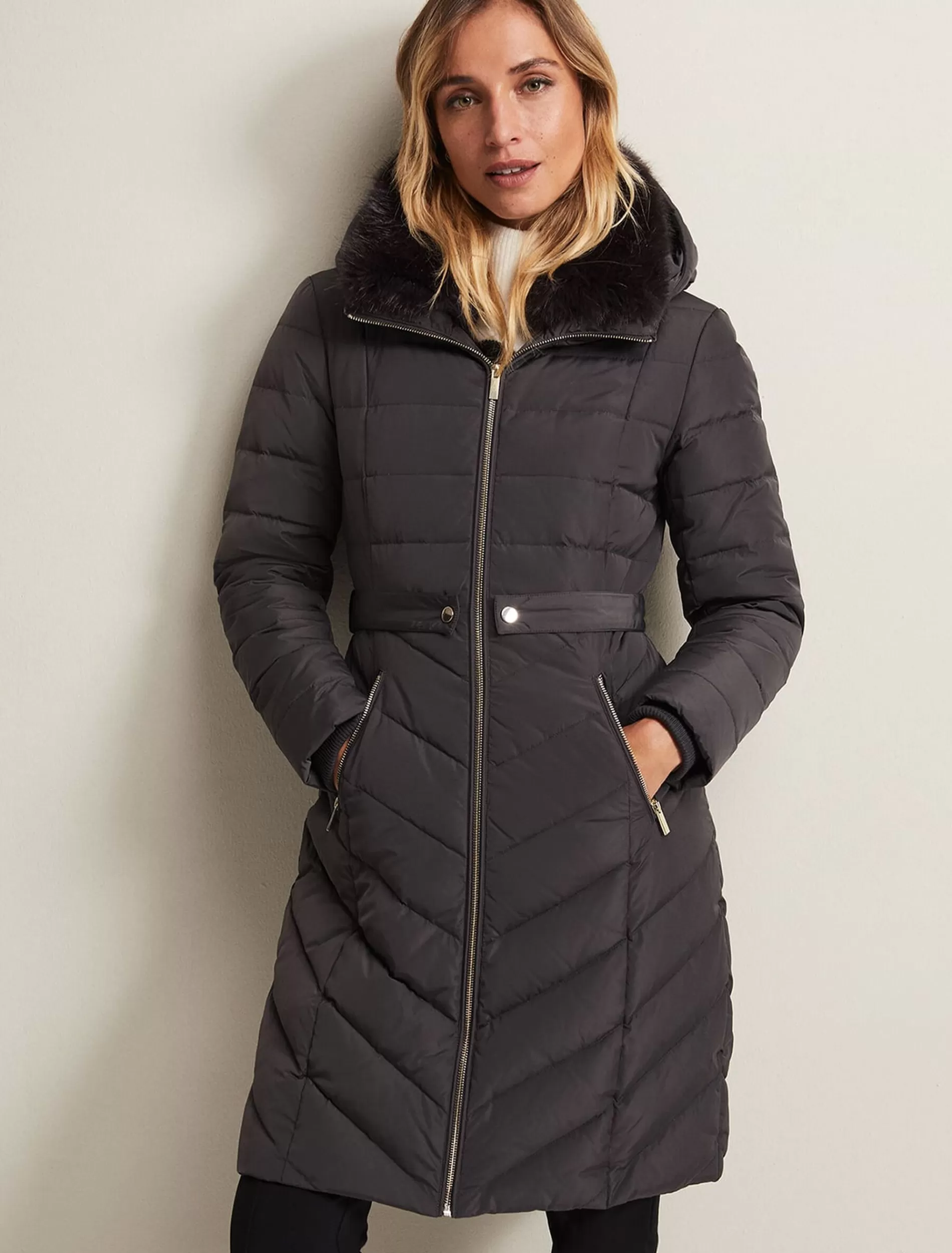 Phase Eight Bobbie Midi Puffer Charcoal Fashion